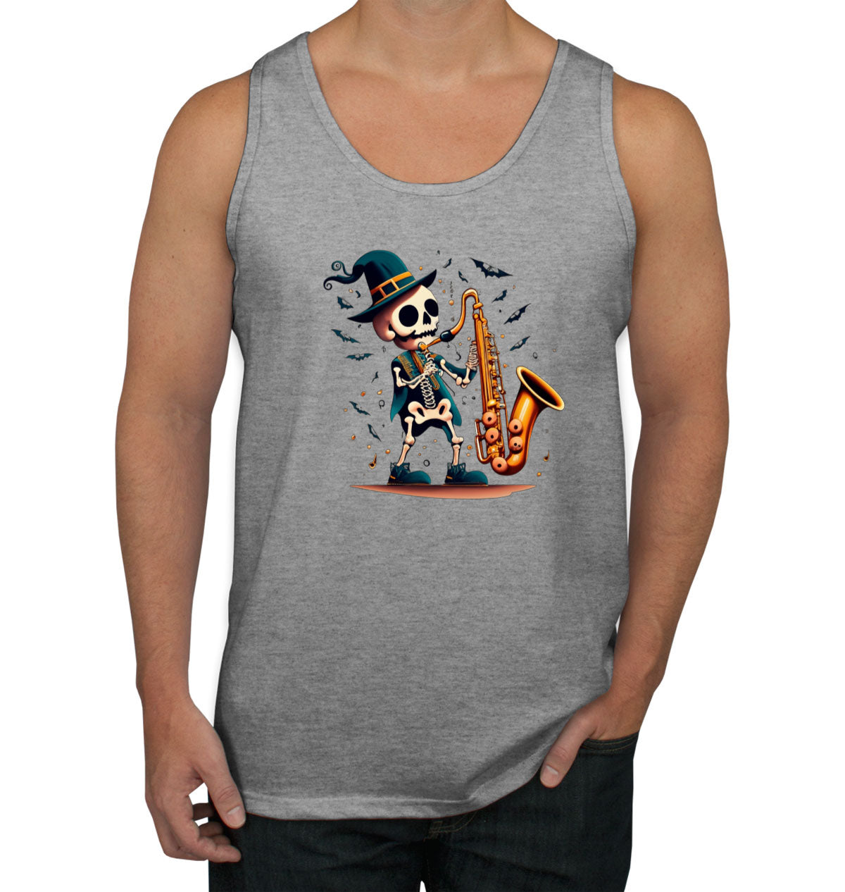 Skeleton Playing Saxophone Men's Tank Top