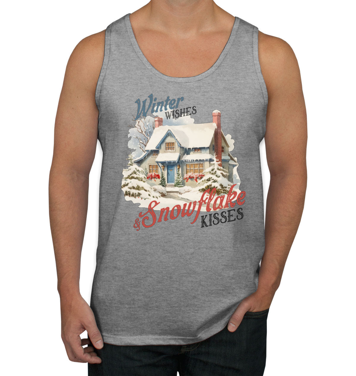 Winter Wishes And Snowflake Kisses Christmas Men's Tank Top