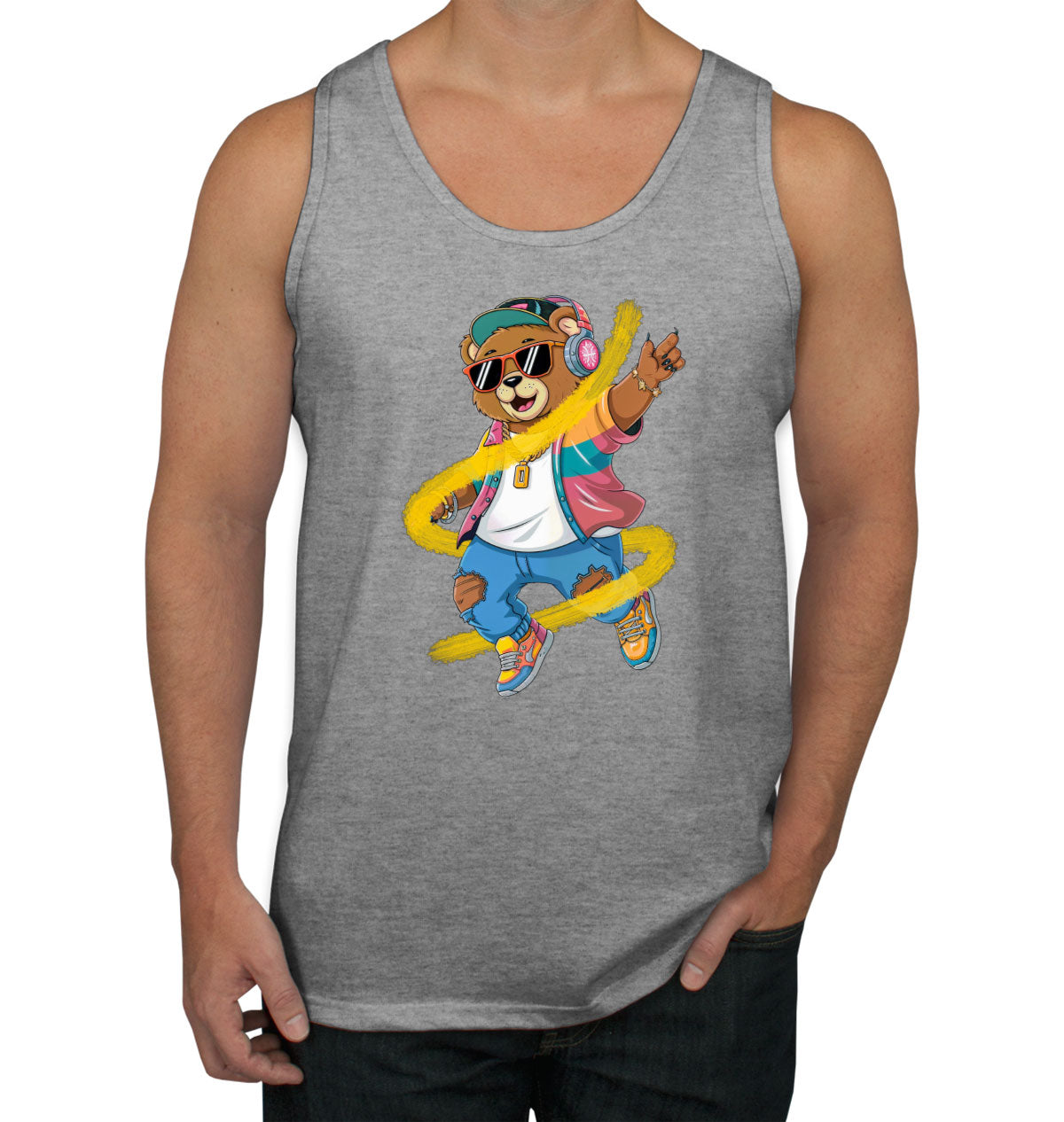 Teddy Bear With Headphone And Sunglasses Men's Tank Top