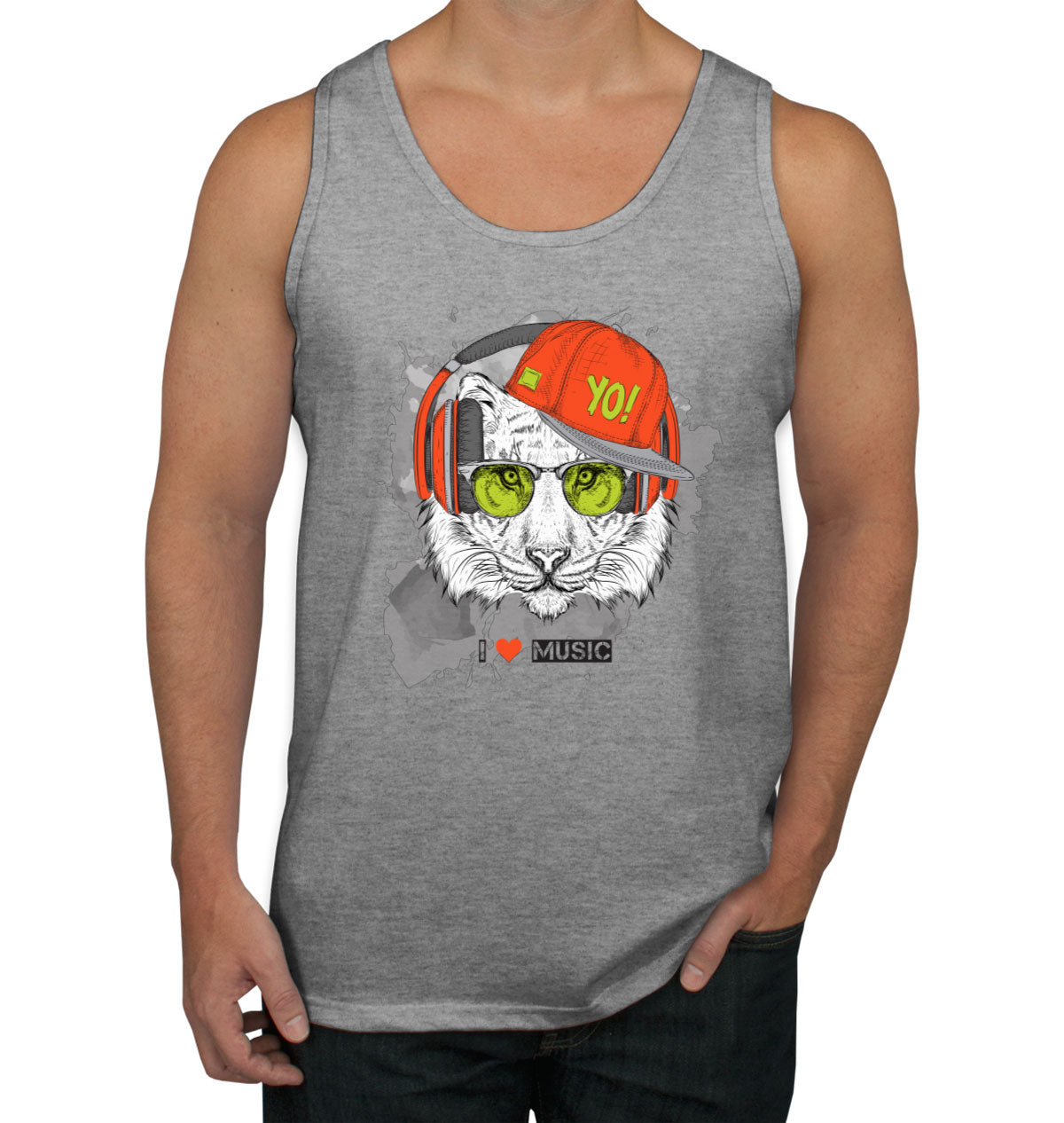 I Love Music Tiger With Headphones Men's Tank Top