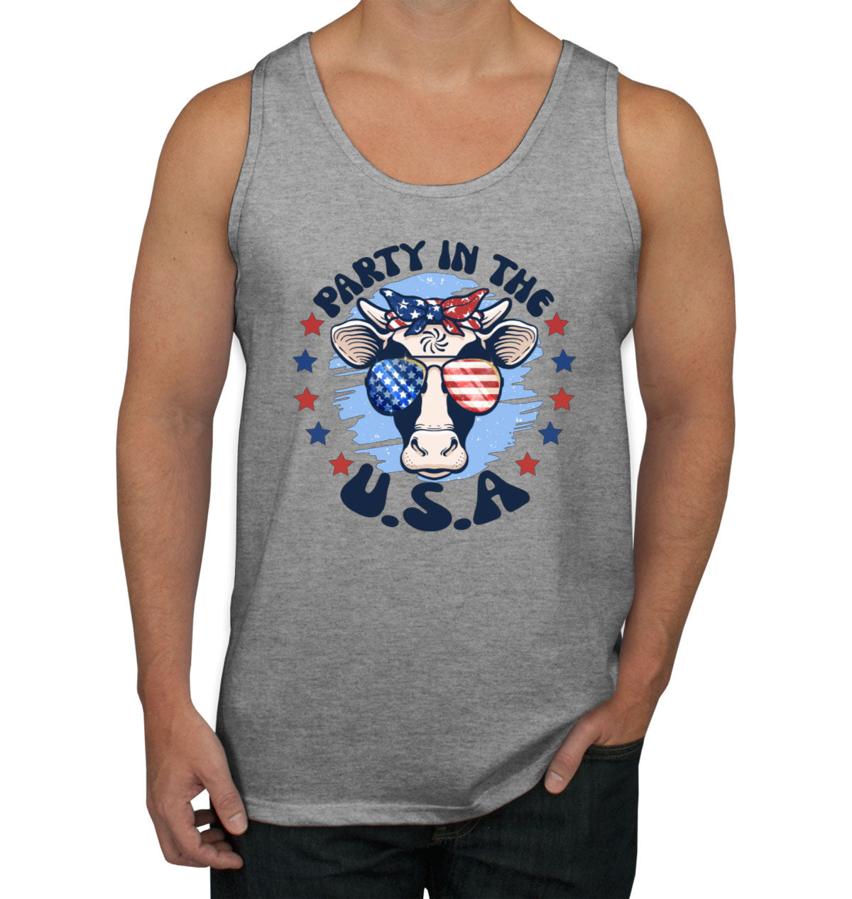 Party In The USA Patriotic American Cow Men's Tank Top