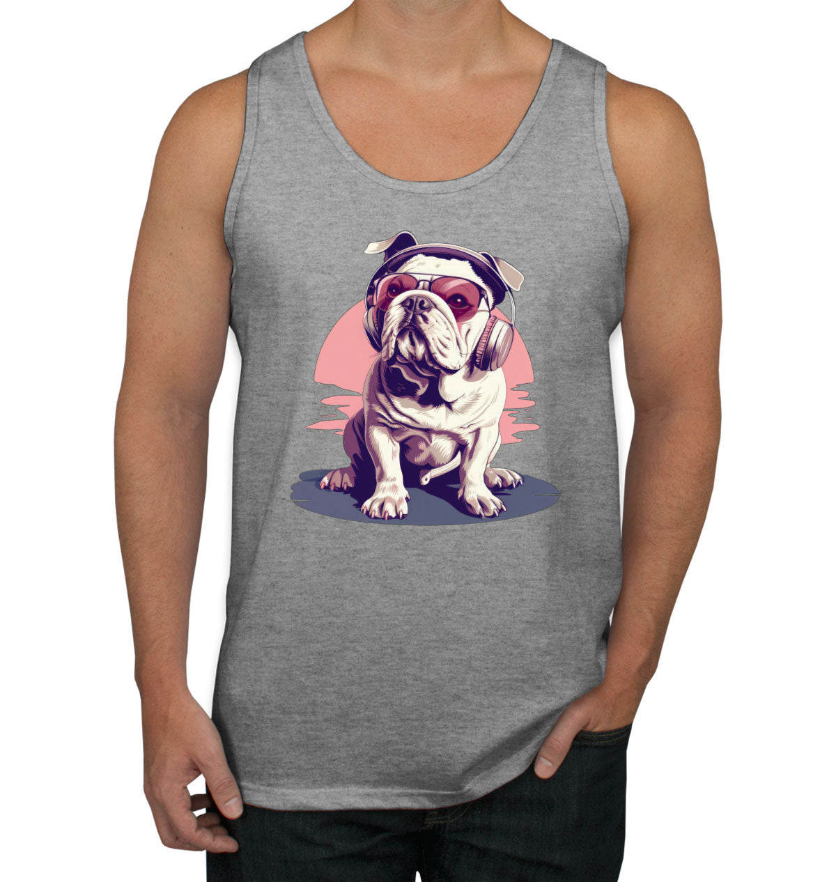 Vintage Bulldog With Headphone And Sunglasses Men's Tank Top