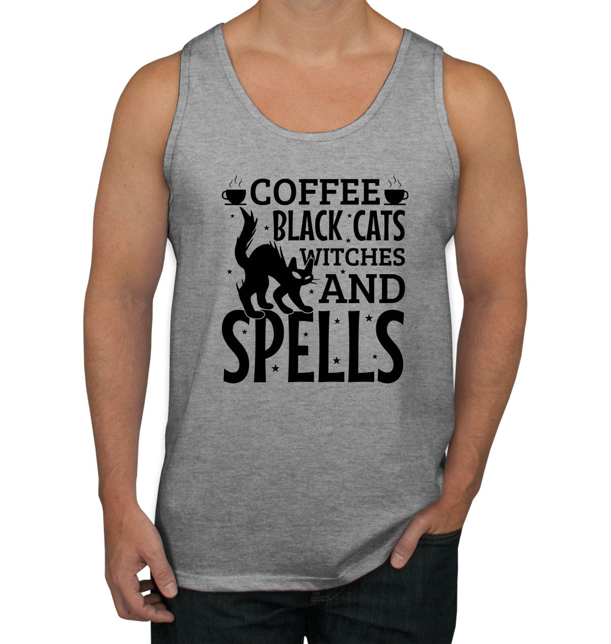 Coffee Black Cats Witches And Spells Halloween Men's Tank Top
