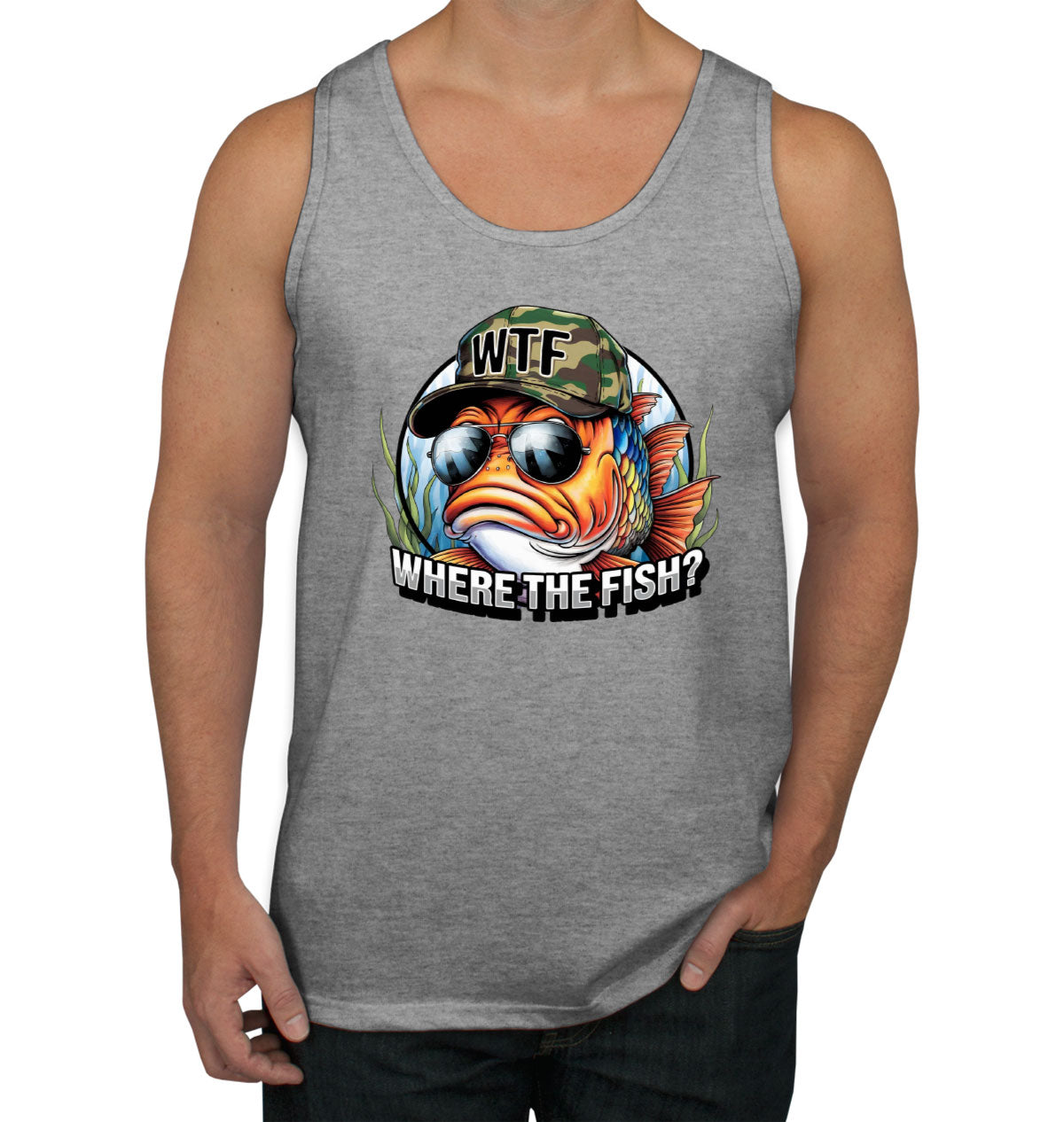 WTF Where The Fish Hunting Bass Fishing Men's Tank Top