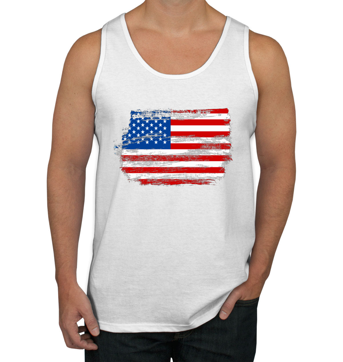 Distressed USA American Flag Men's Tank Top