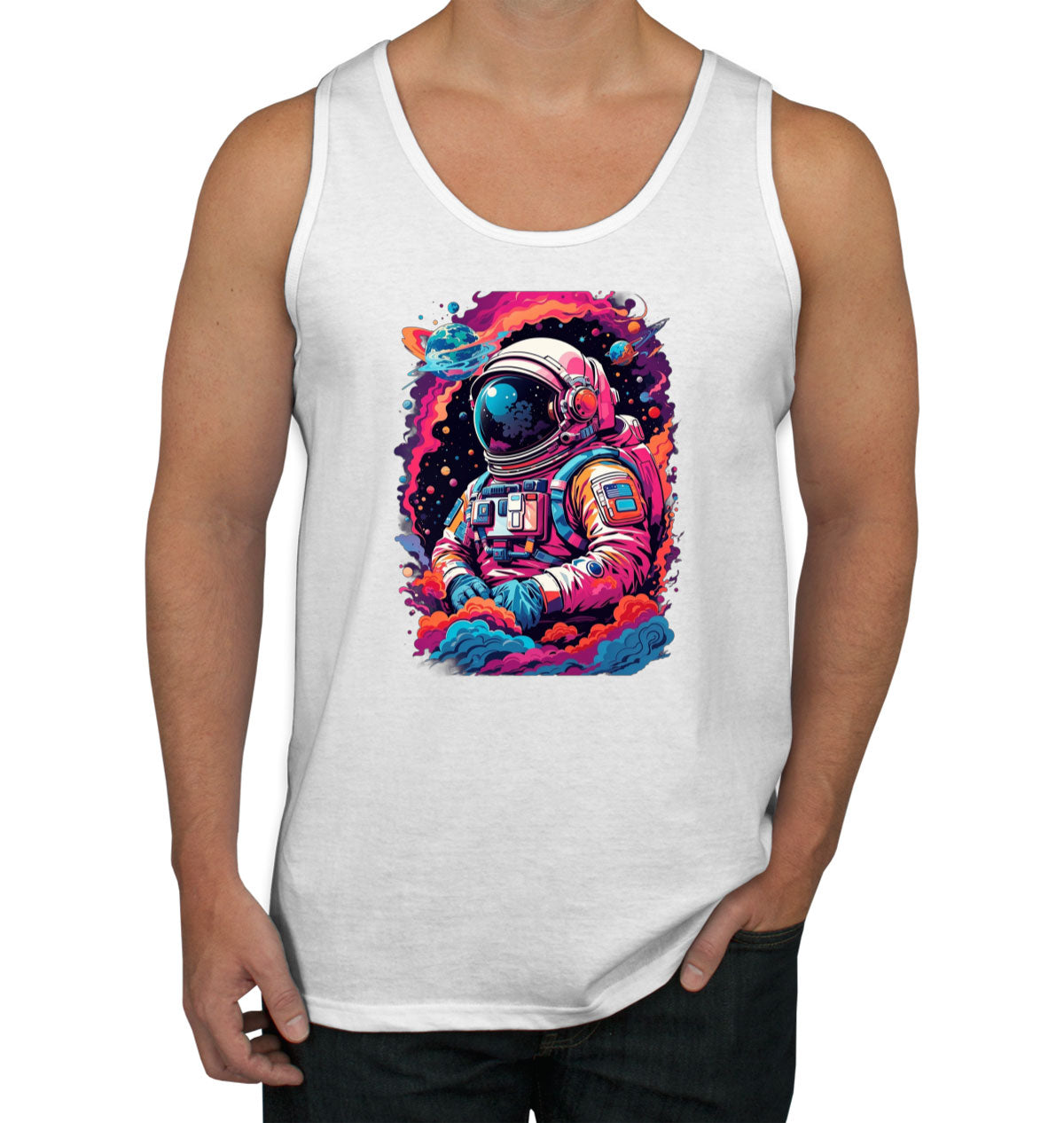 Illustration Colorful Astronaut in the Galaxy Men's Tank Top