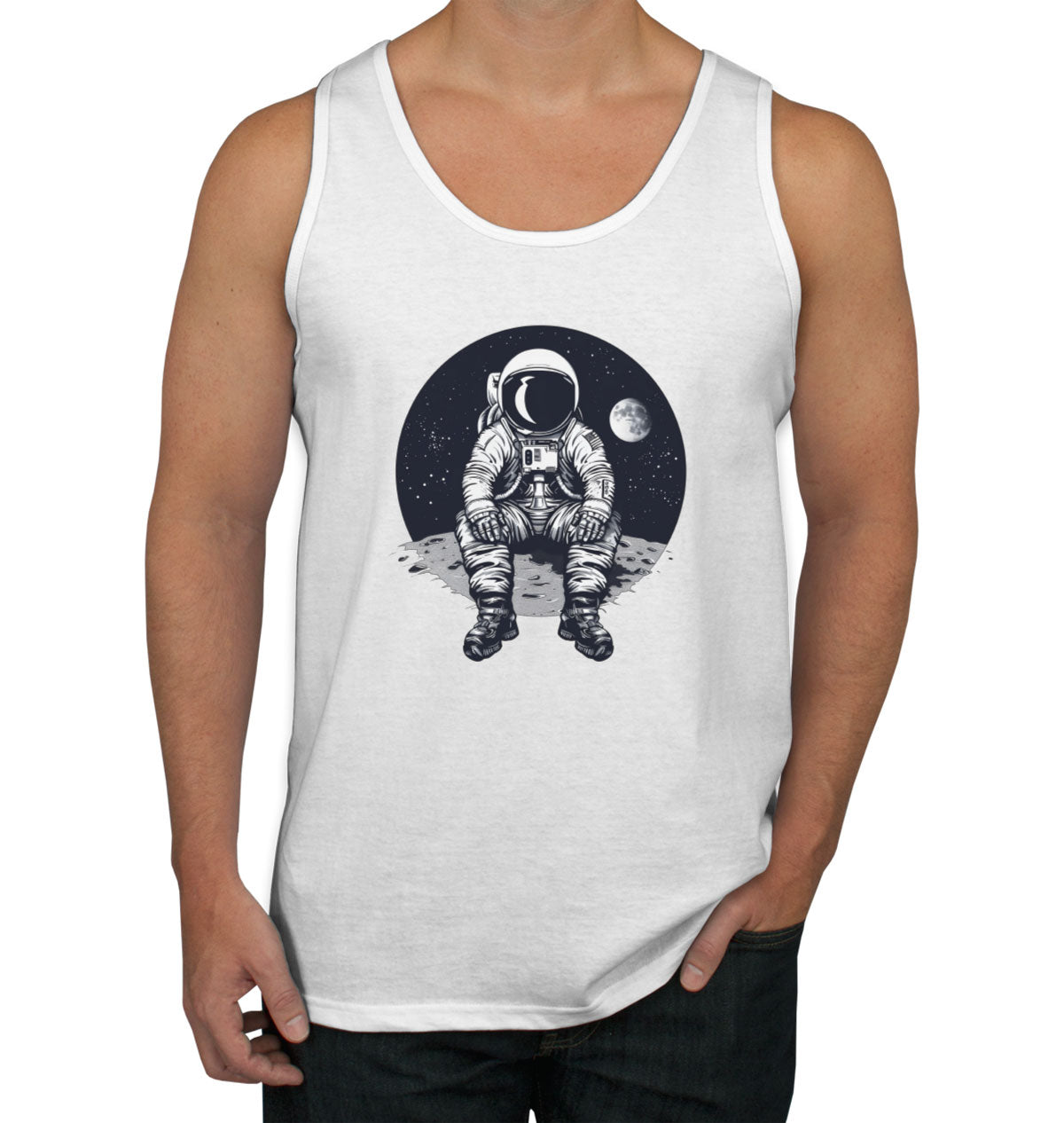 Astronaut Sitting On Moon Men's Tank Top