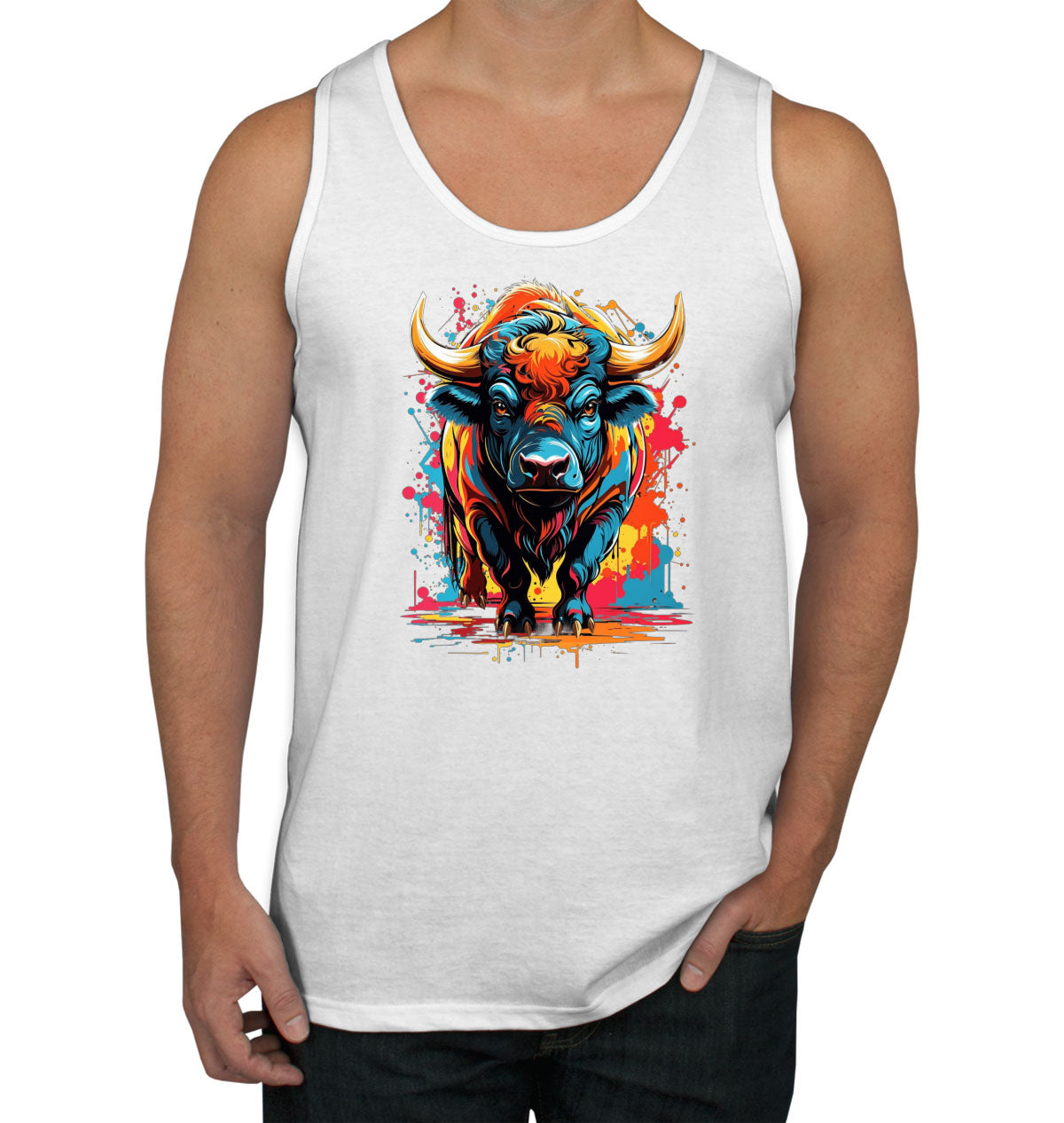Illustration Colorful Bull Men's Tank Top