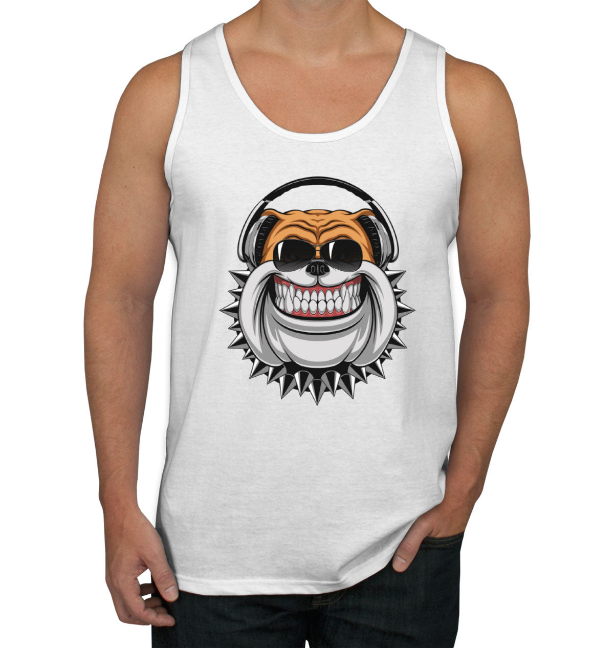Bulldog With Headphone Cartoon Men's Tank Top