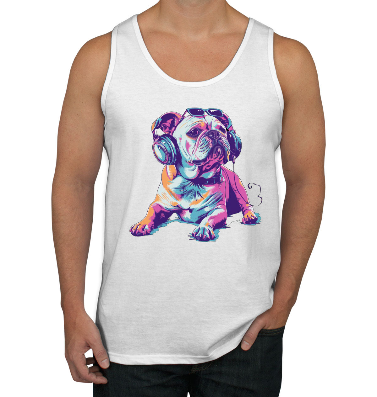 Bulldog With Headphone And Sunglasses Men's Tank Top