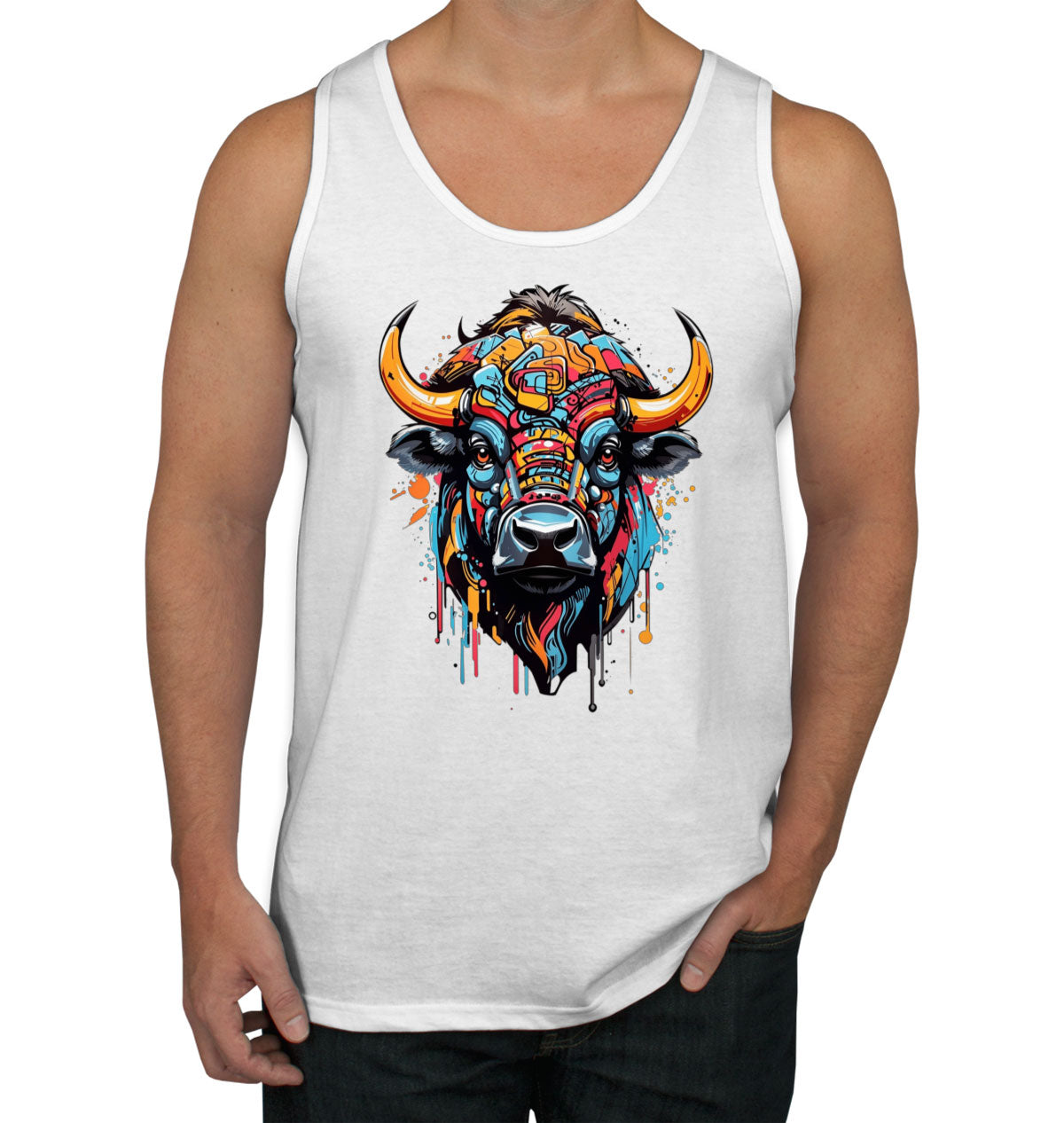 Illustration Colorful Bull head Men's Tank Top