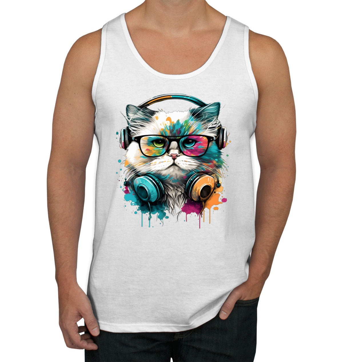 Cat Wearing Glasses Men's Tank Top