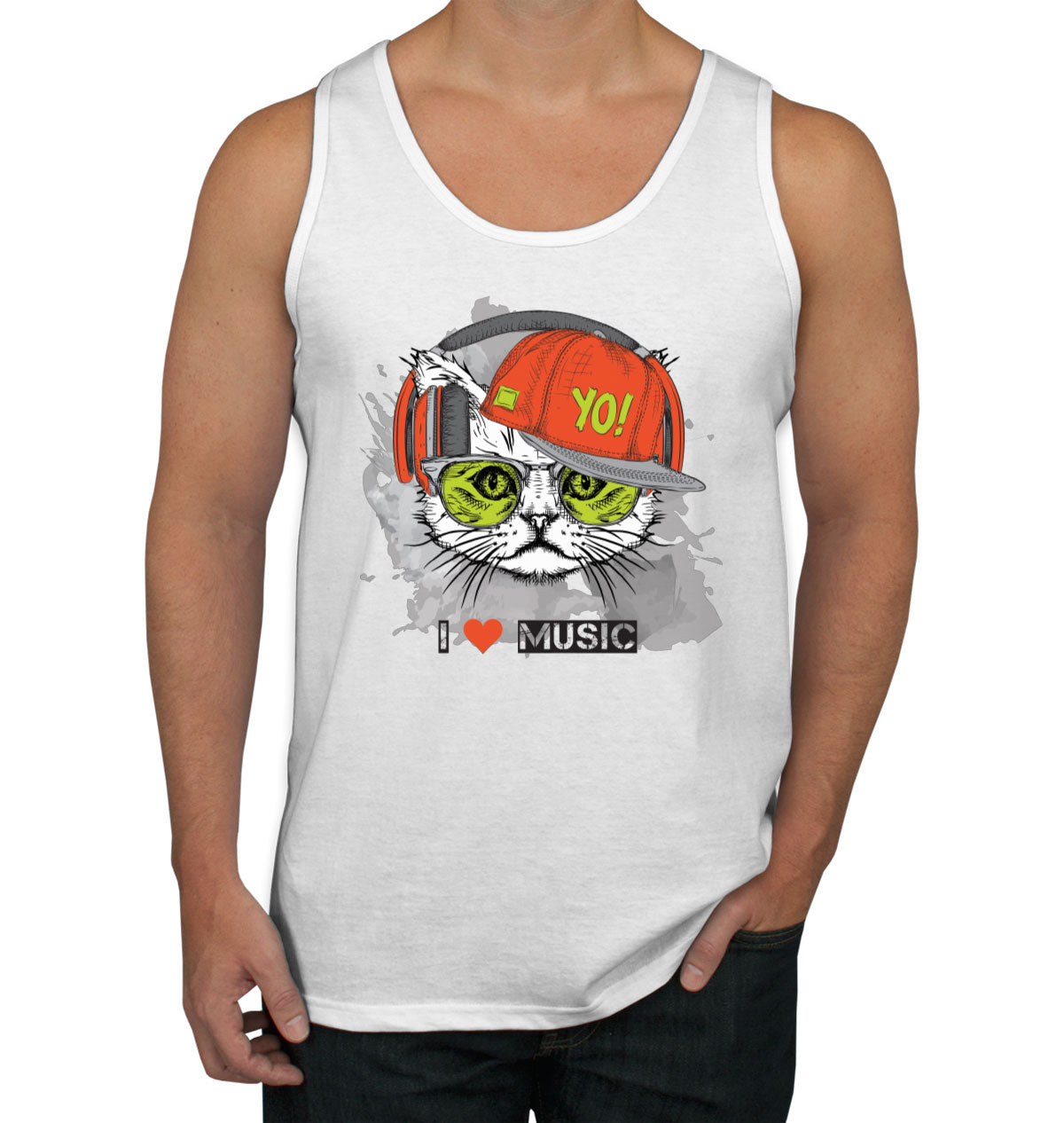 I Love Music Cat With Headphones Men's Tank Top