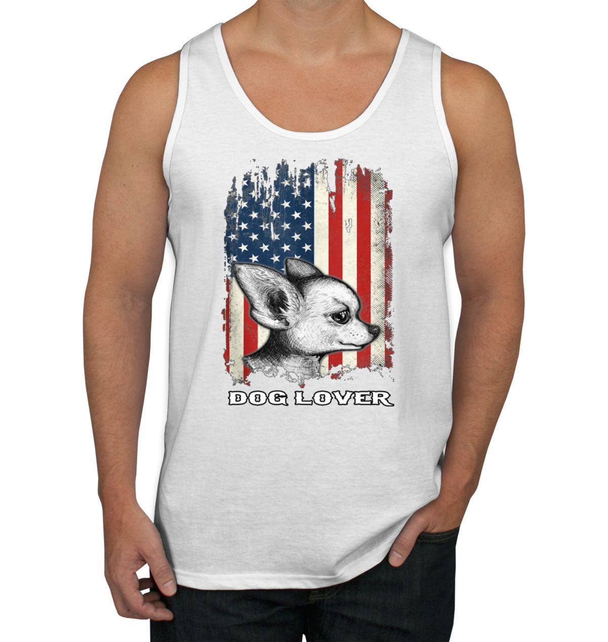 Chihuahua Dog Lover With American Flag Men's Tank Top