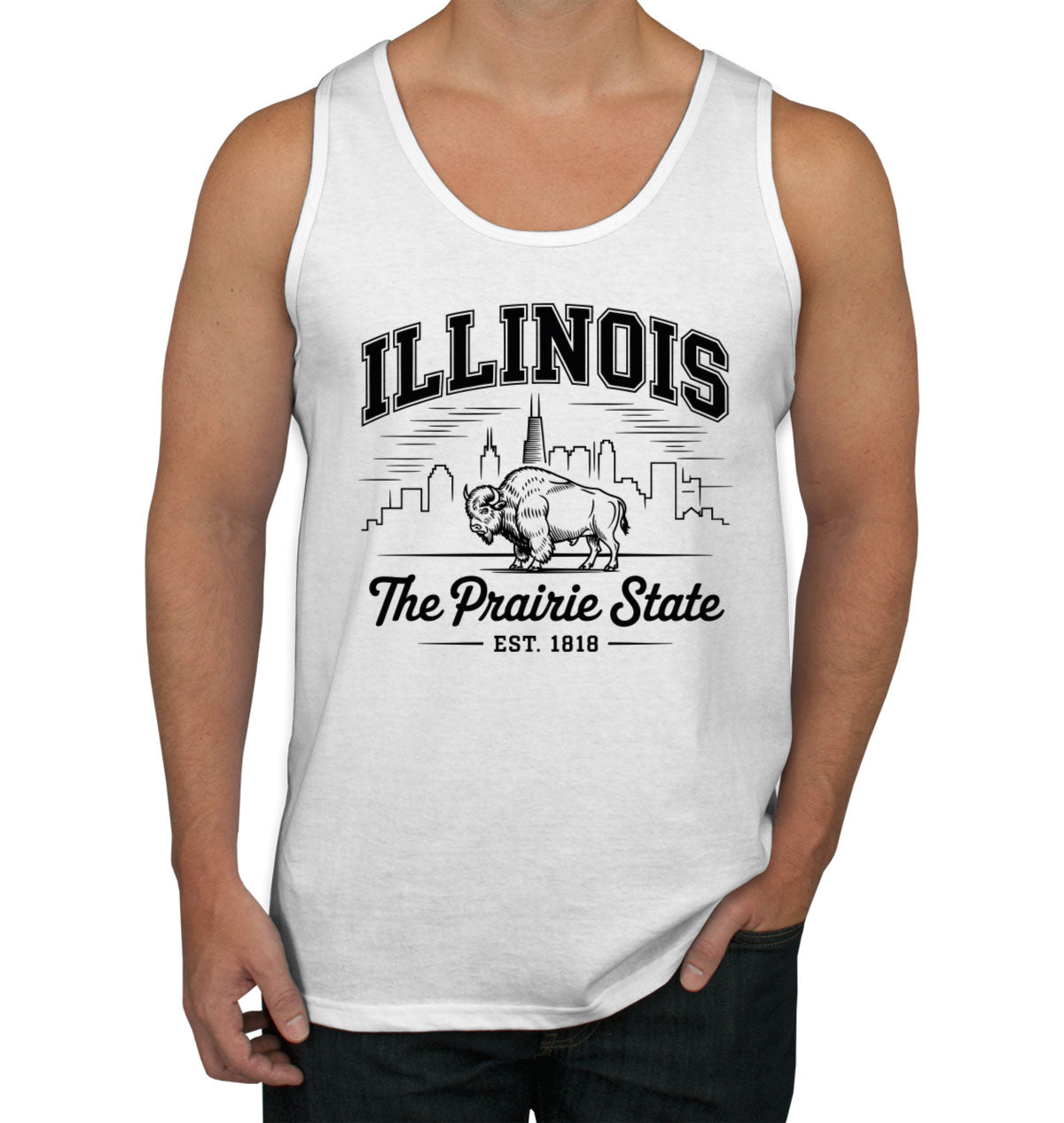 Illinois Cityscape Illustration The Prairie State Men's Tank Top