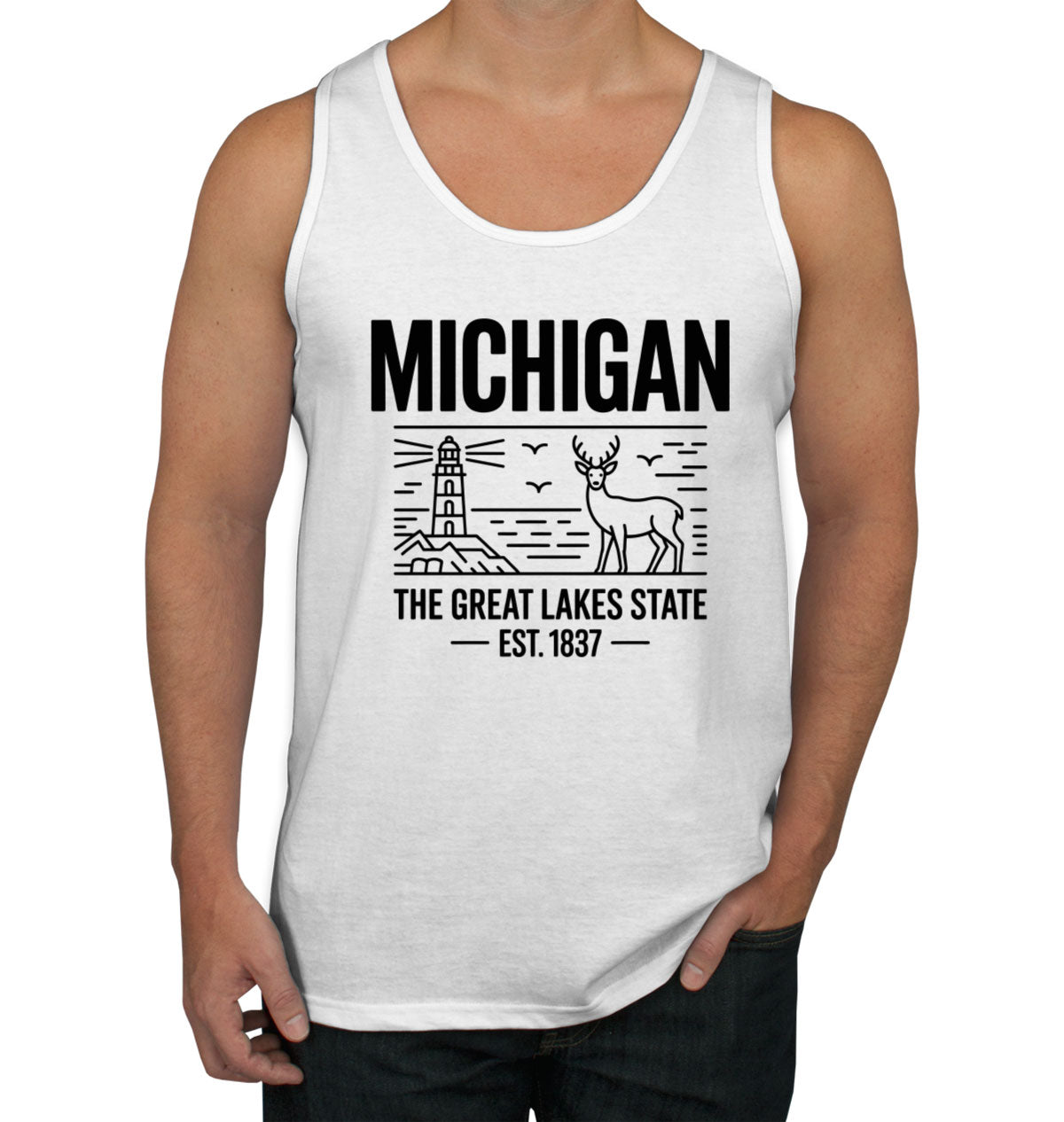 Michigan Cityscape Illustration The Great Lakes State Men's Tank Top