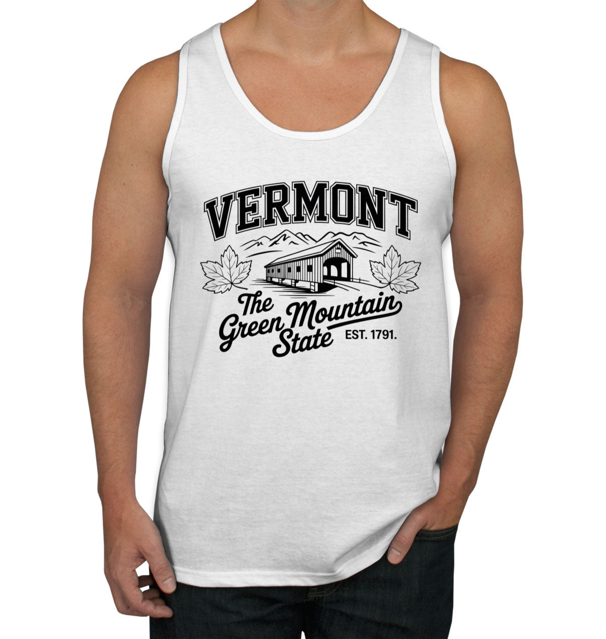 Vermont Cityscape Illustration The Green Mountain State Men's Tank Top