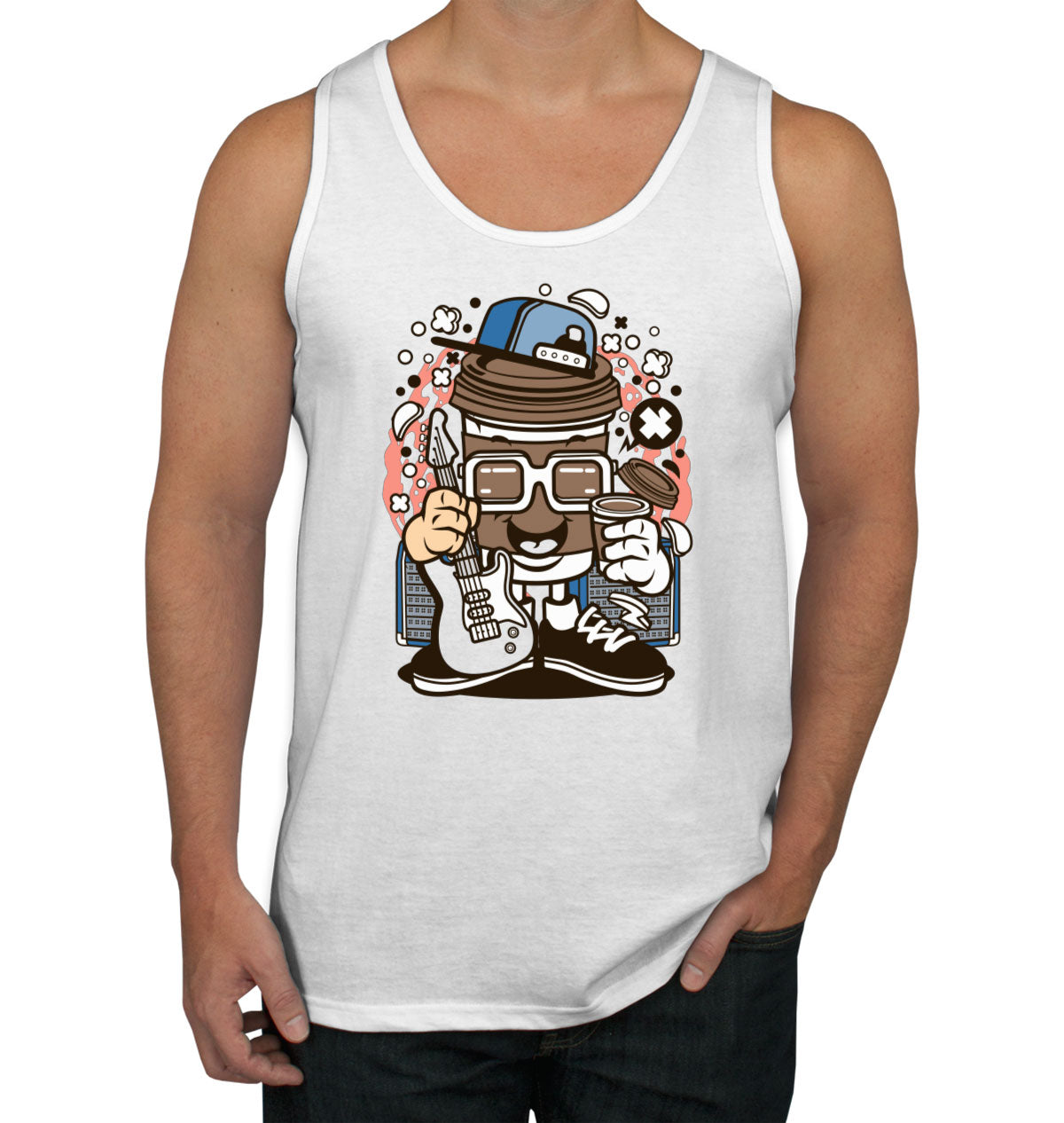 Coffee Cup Rock Cartoon Men's Tank Top