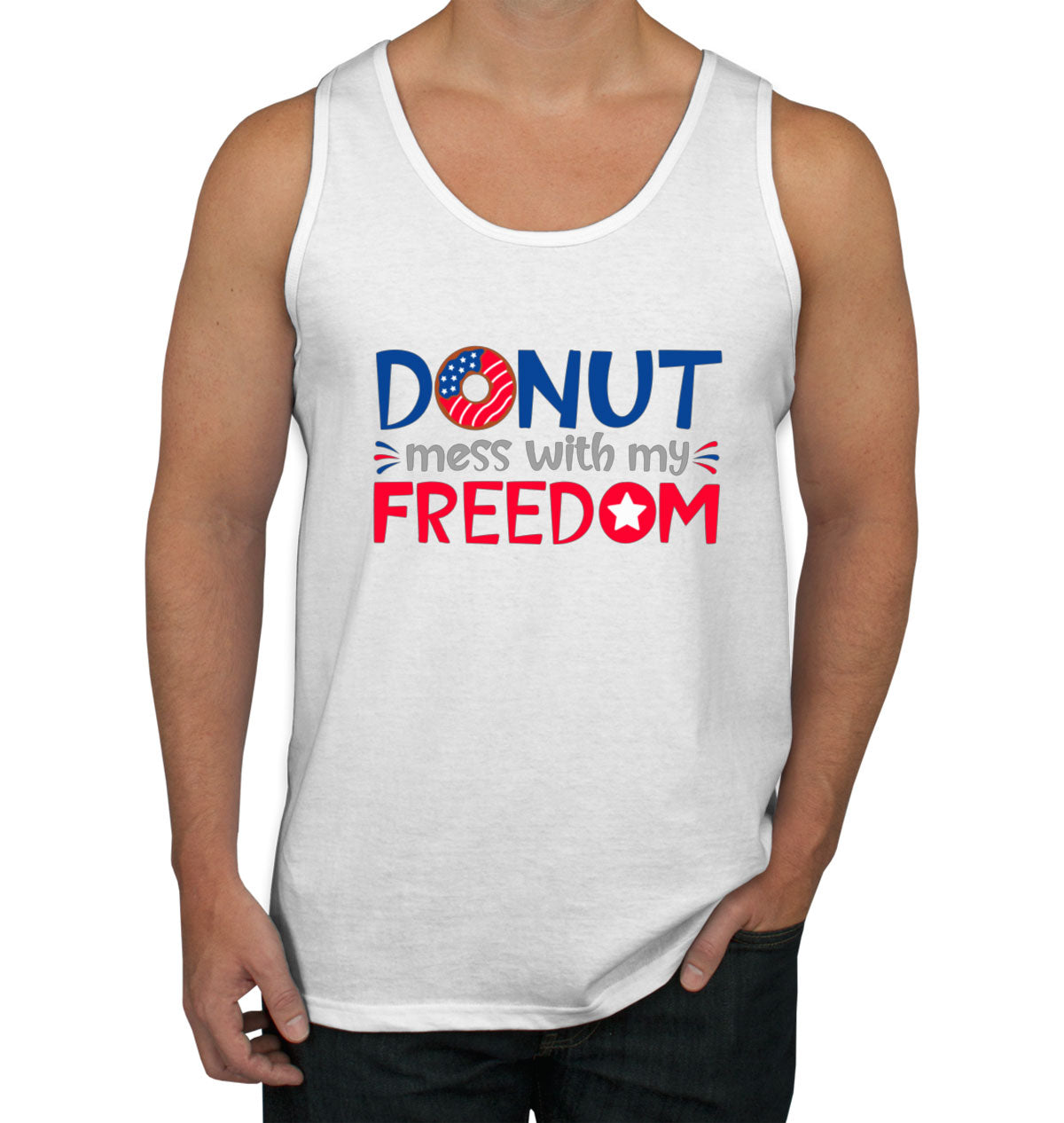 Donut Mess With My Freedom Patriotic Men's Tank Top