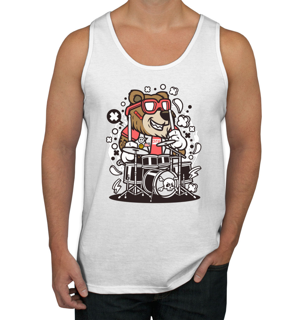 Cool Punk Rock Bear Drummer Men's Tank Top