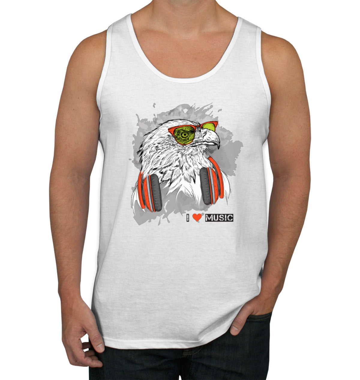 I Love Music Eagle With Headphones Men's Tank Top