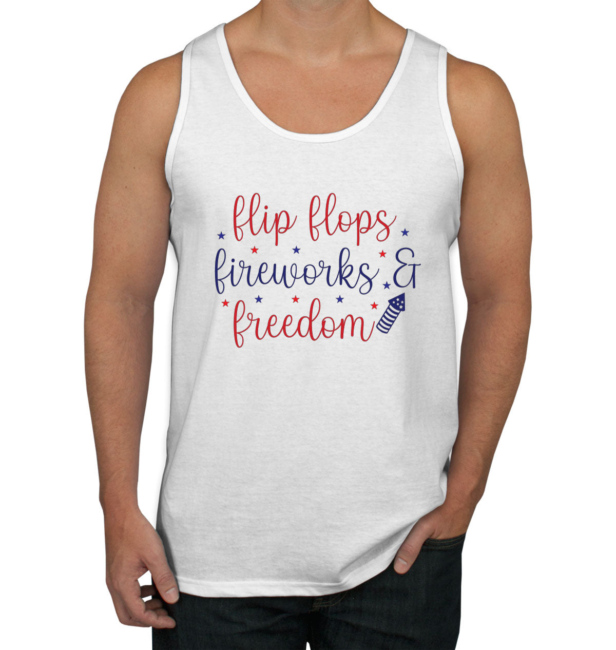 Flip Flops Fireworks And Freedom Patriotic Men's Tank Top
