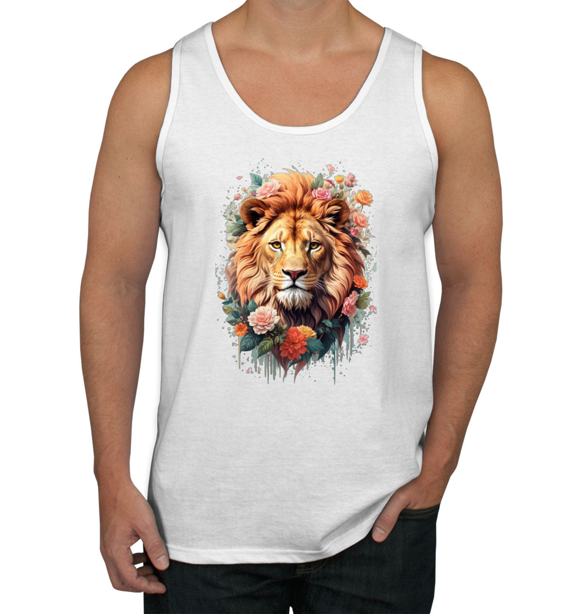 Lion With Floral Design Men's Tank Top