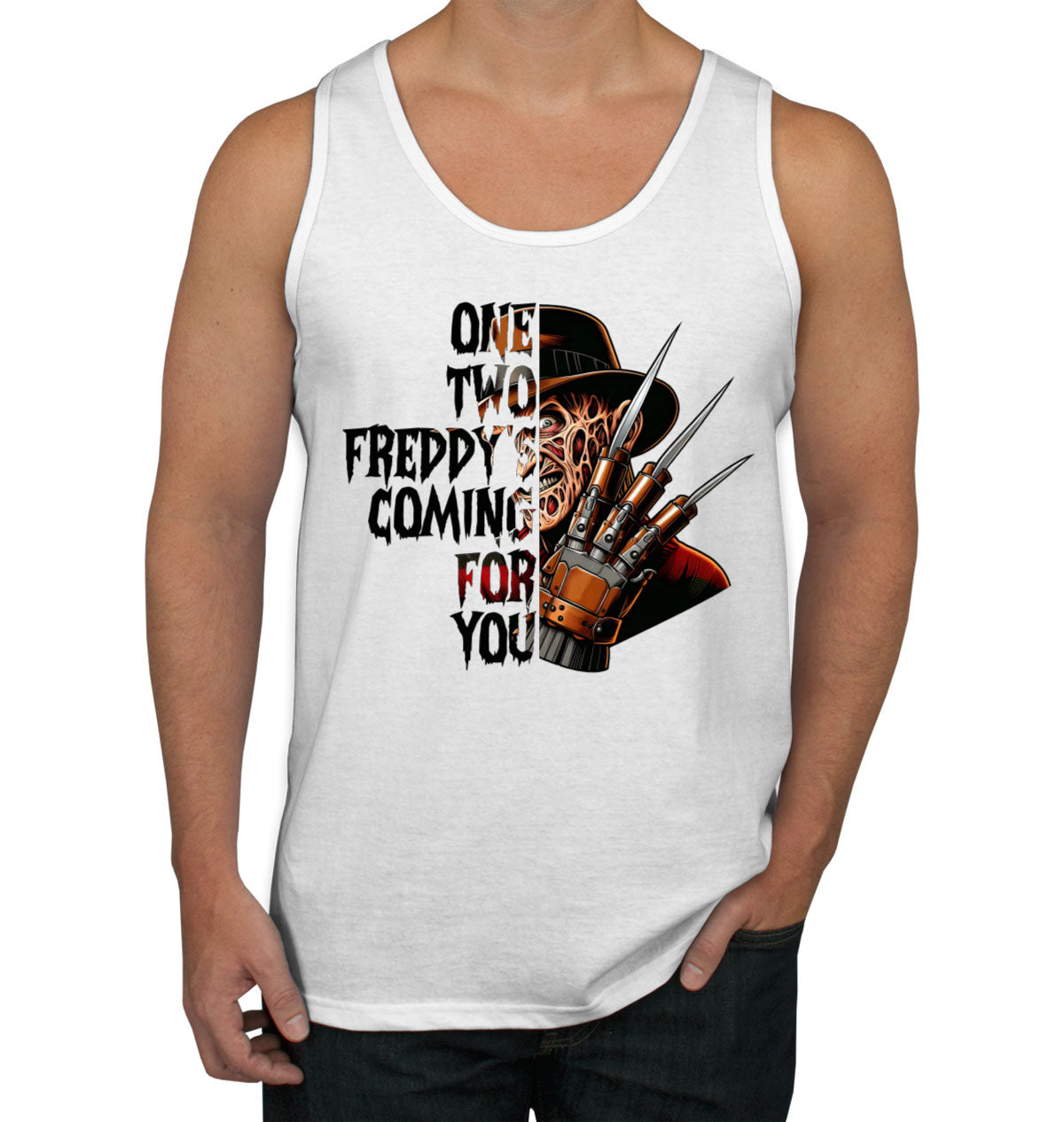 One Two Freddy's Coming For You Halloween Men's Tank Top