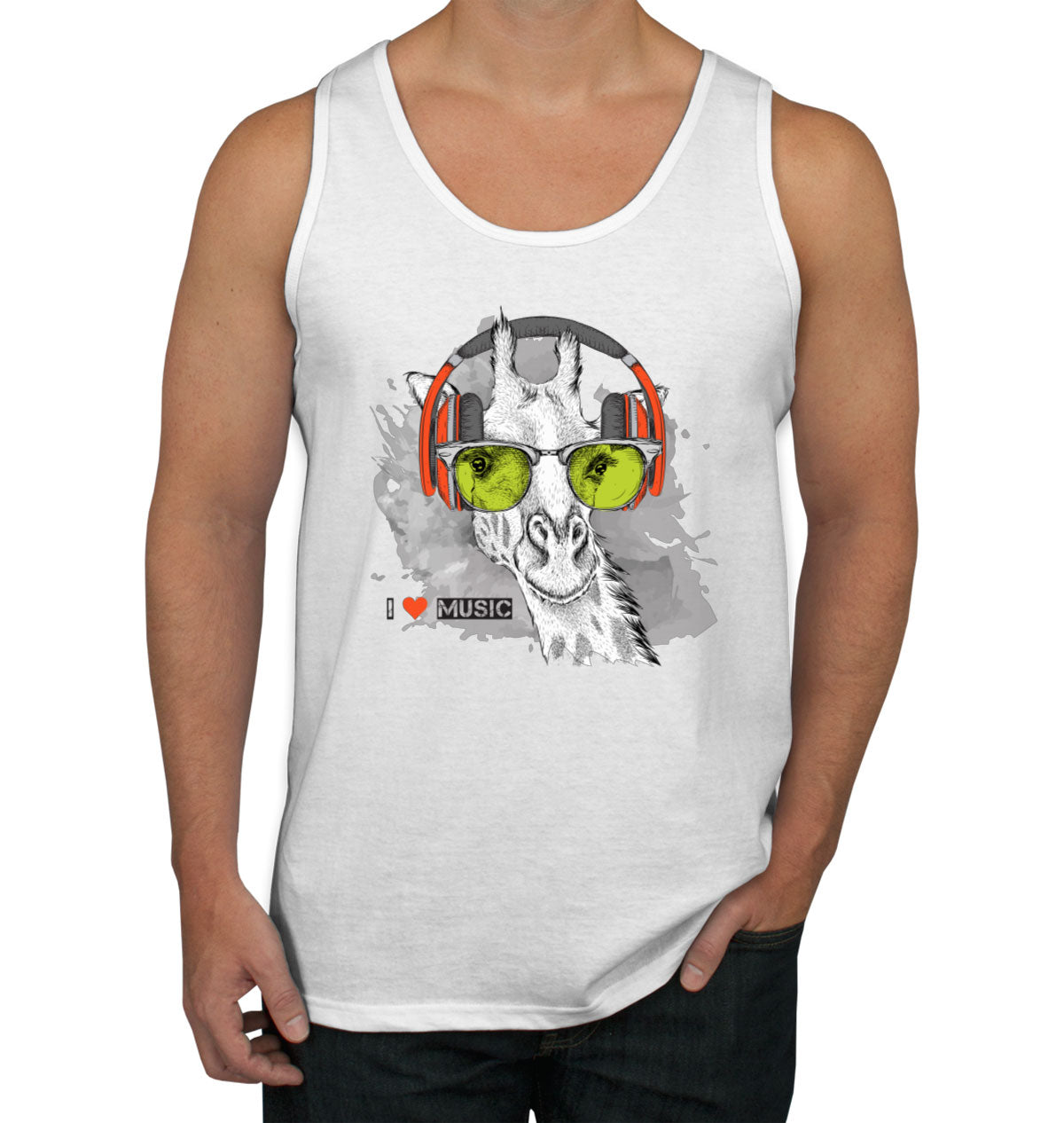 I Love Music Giraffe With Headphones Men's Tank Top