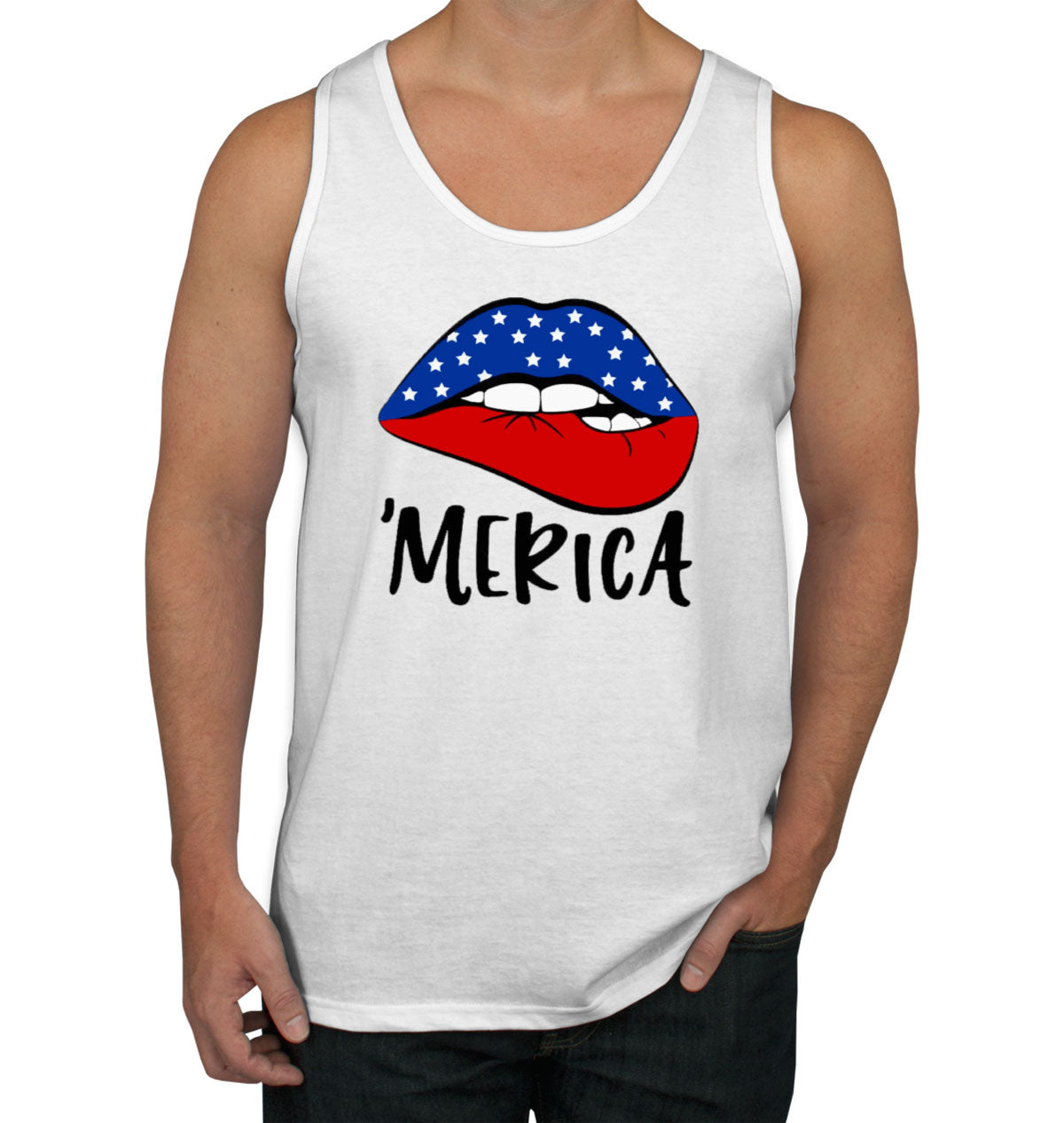 Lipstick Merica American Flag Patriotic Men's Tank Top