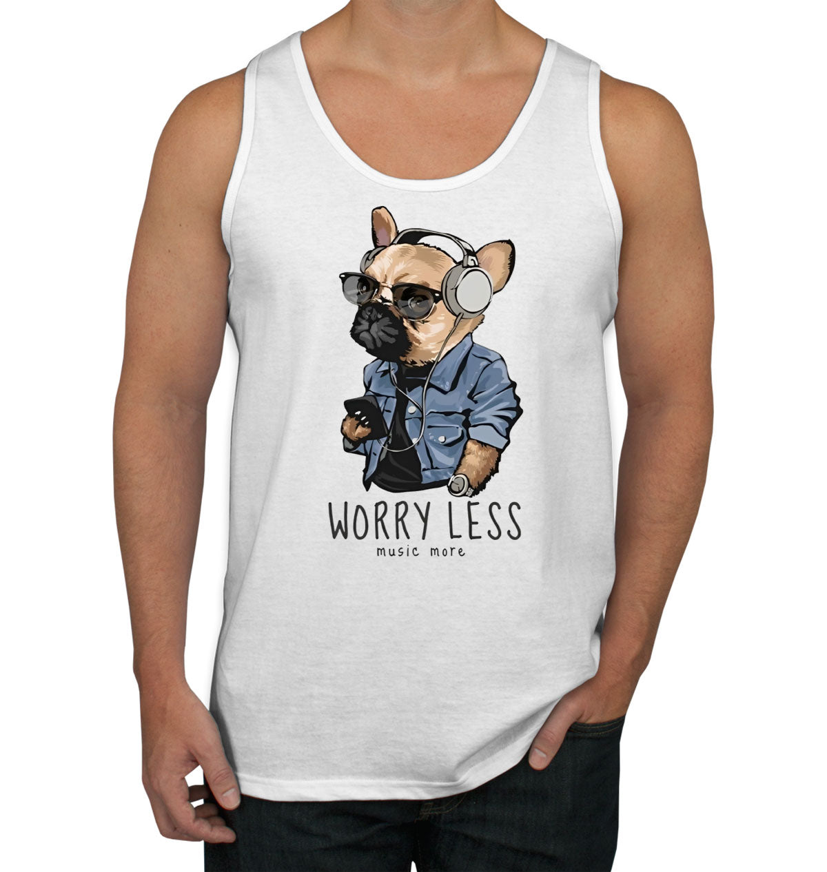 Worry Less Music More Pug Dog Men's Tank Top