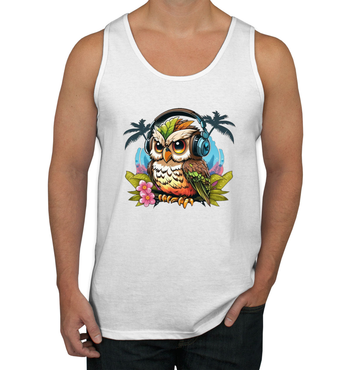 Owl Wearing Headphone Men's Tank Top