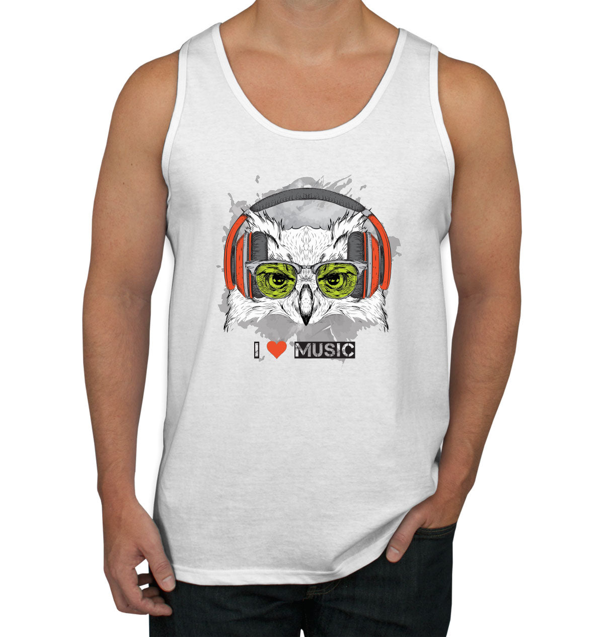 I Love Music Owl With Headphones Men's Tank Top