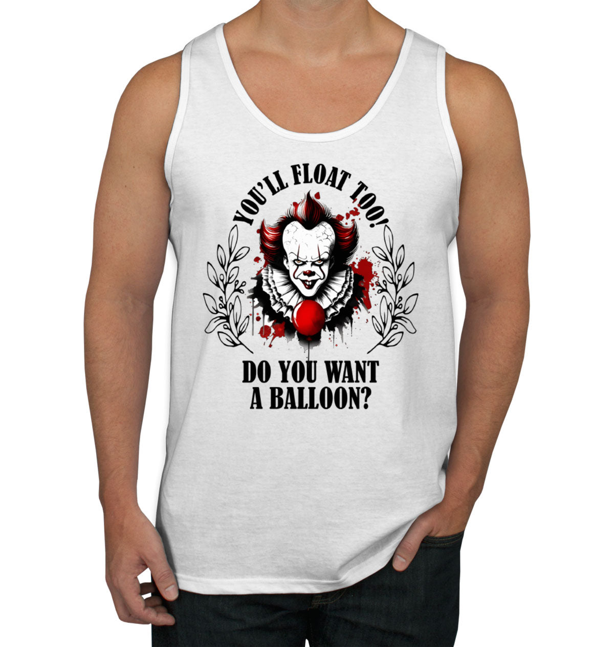 Pennywise You'll Float Too Do You Want A Balloon? Halloween Men's Tank Top