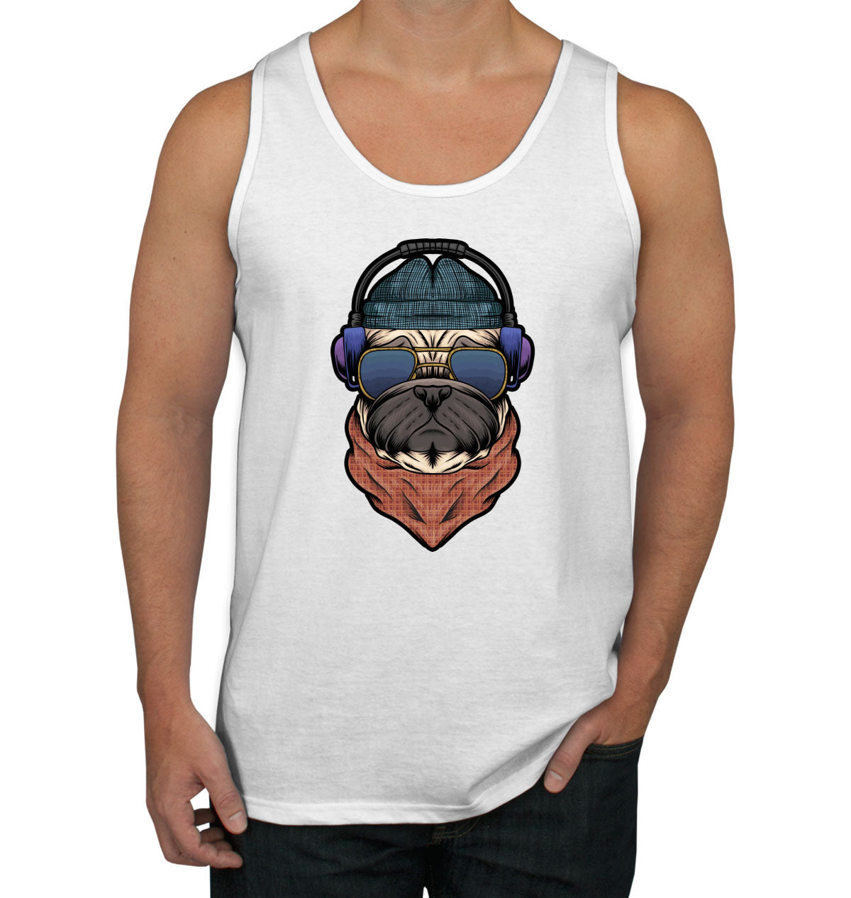 Pug Dog With Headphone Men's Tank Top