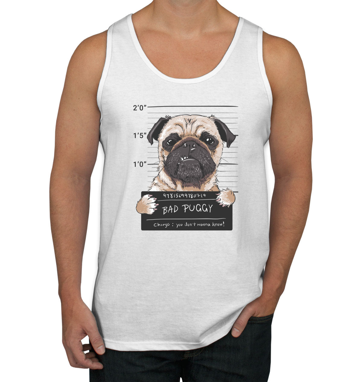 Funny Pug Dog Mugshot Men's Tank Top