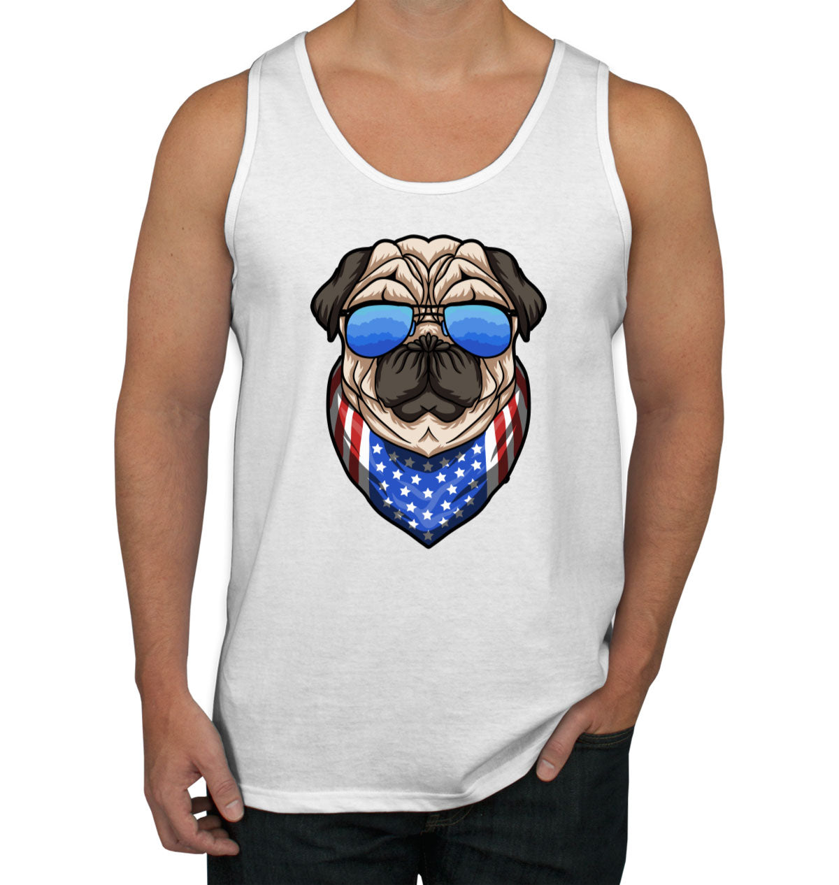 Pug Dog With Sunglasses And Bandana Men's Tank Top