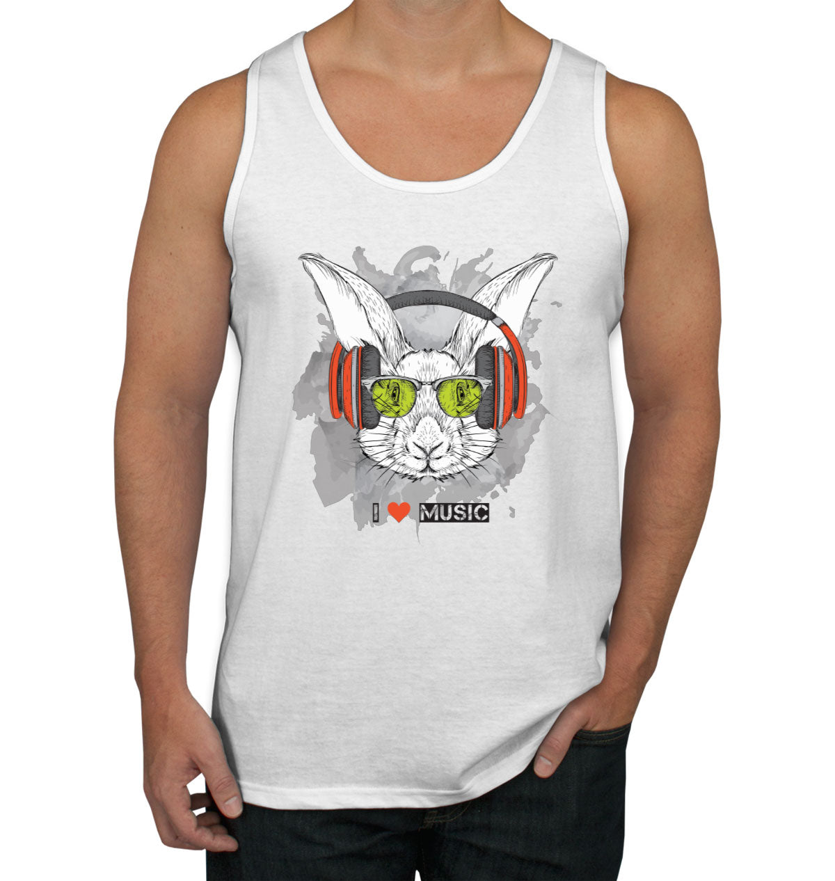 I Love Music Rabbit With Headphones Men's Tank Top
