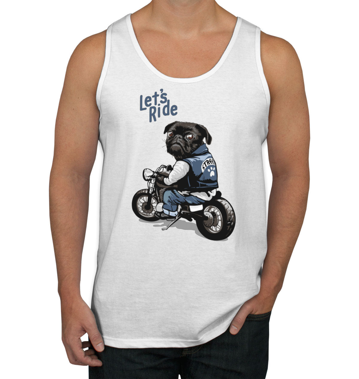 Pug Dog Riding Motorcycle Men's Tank Top