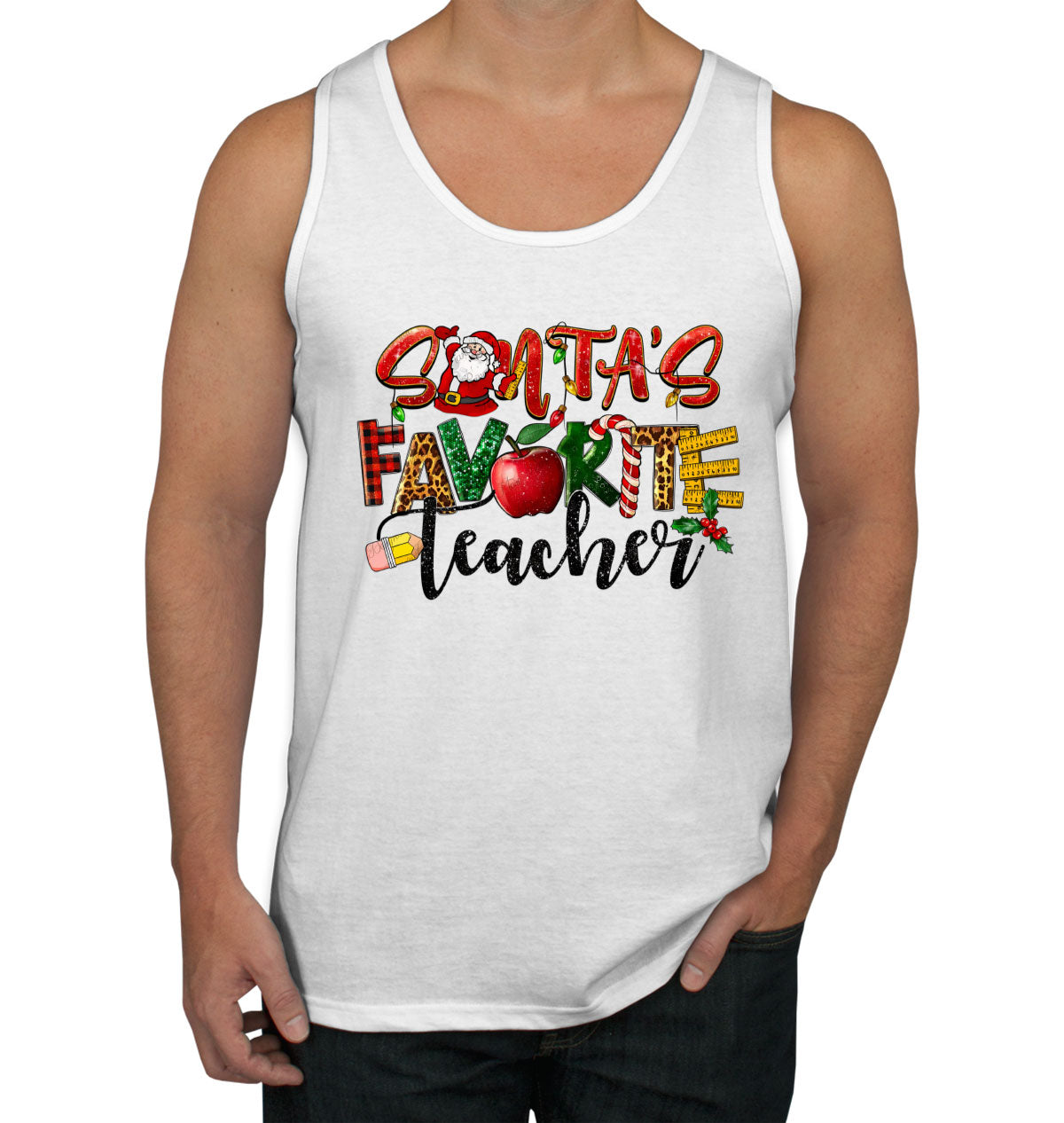 Santa's Favorite Teacher Men's Tank Top