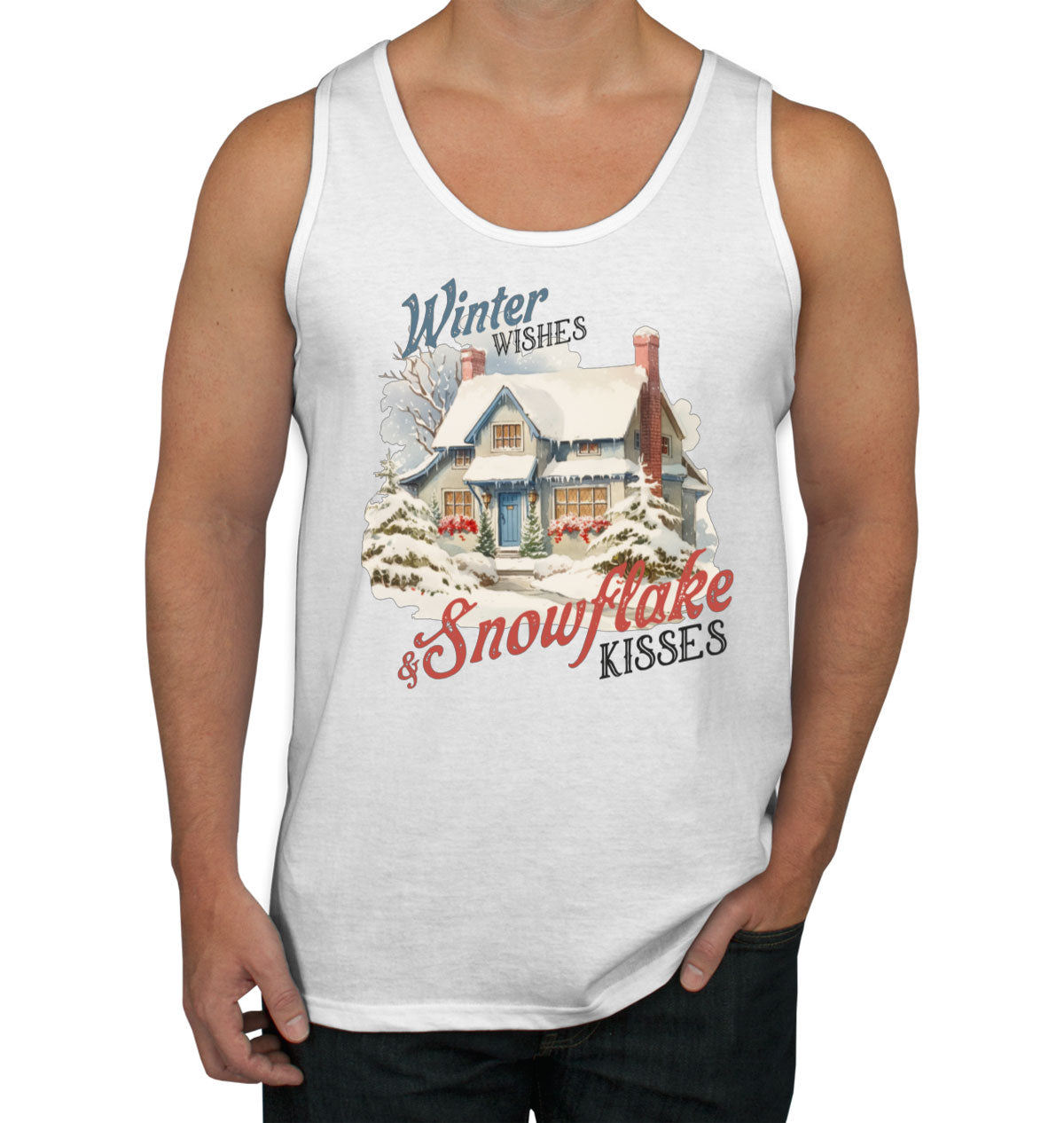 Winter Wishes And Snowflake Kisses Christmas Men's Tank Top