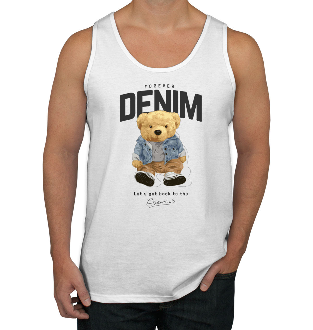 Teddy Bear Forever Denim Men's Tank Top