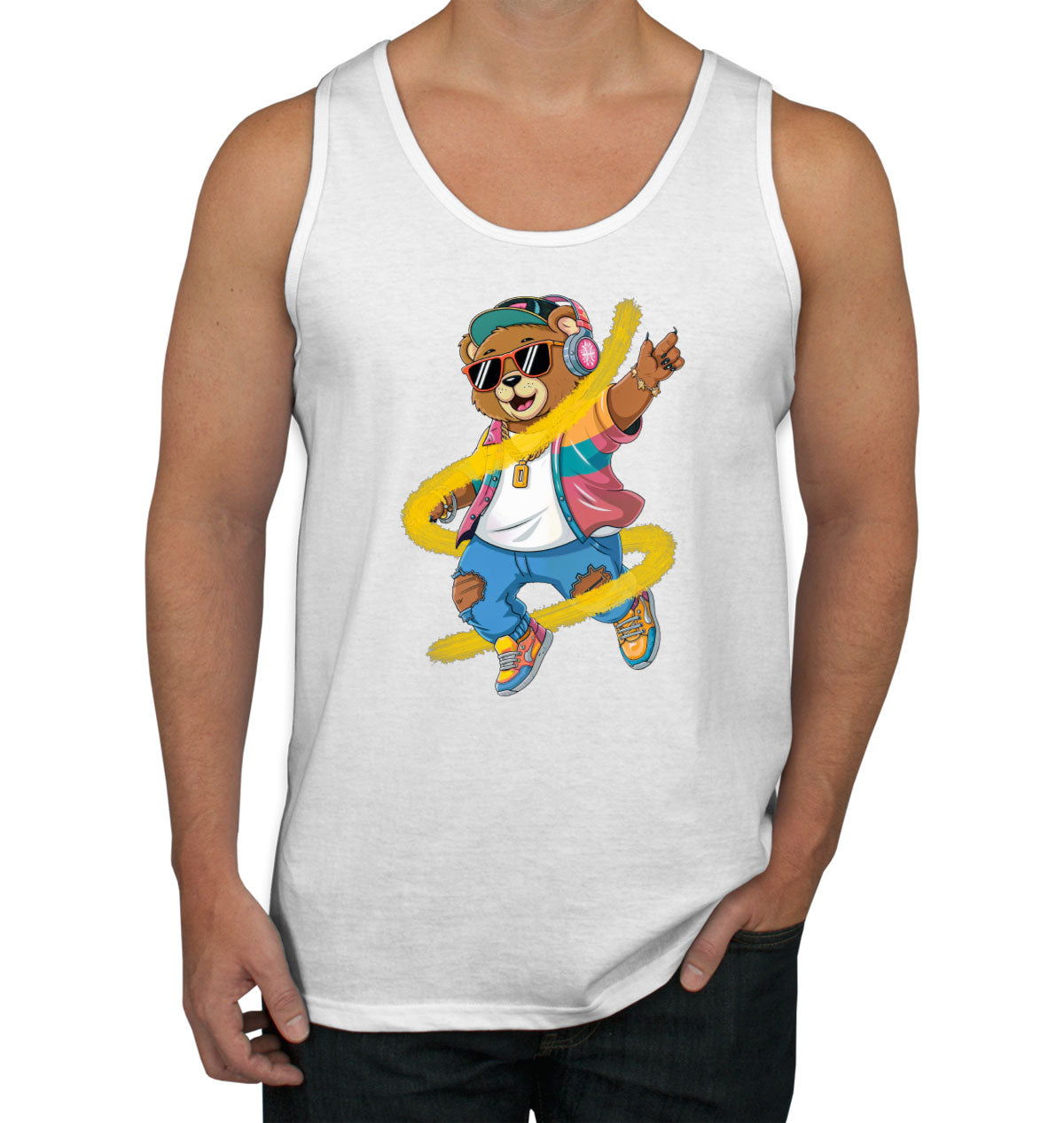 Teddy Bear With Headphone And Sunglasses Men's Tank Top