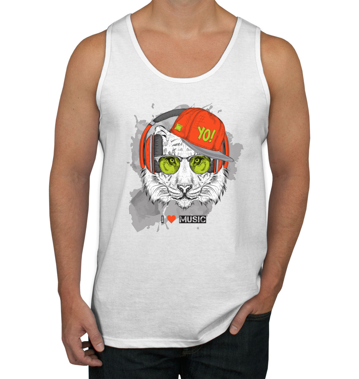 I Love Music Tiger With Headphones Men's Tank Top