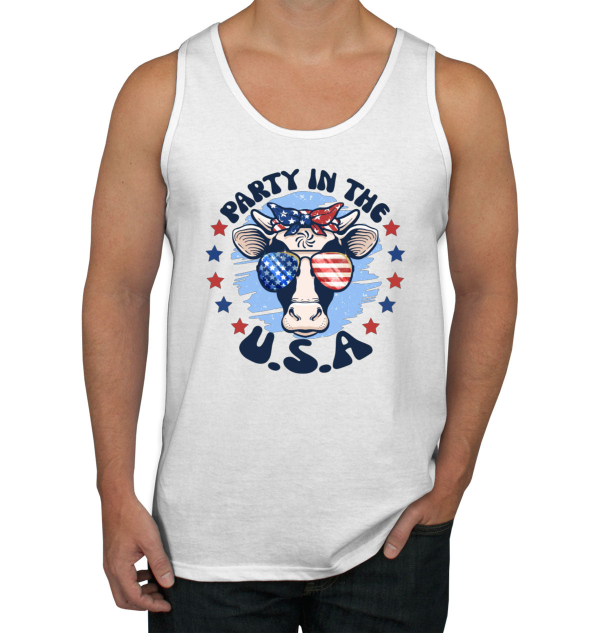 Party In The USA Patriotic American Cow Men's Tank Top