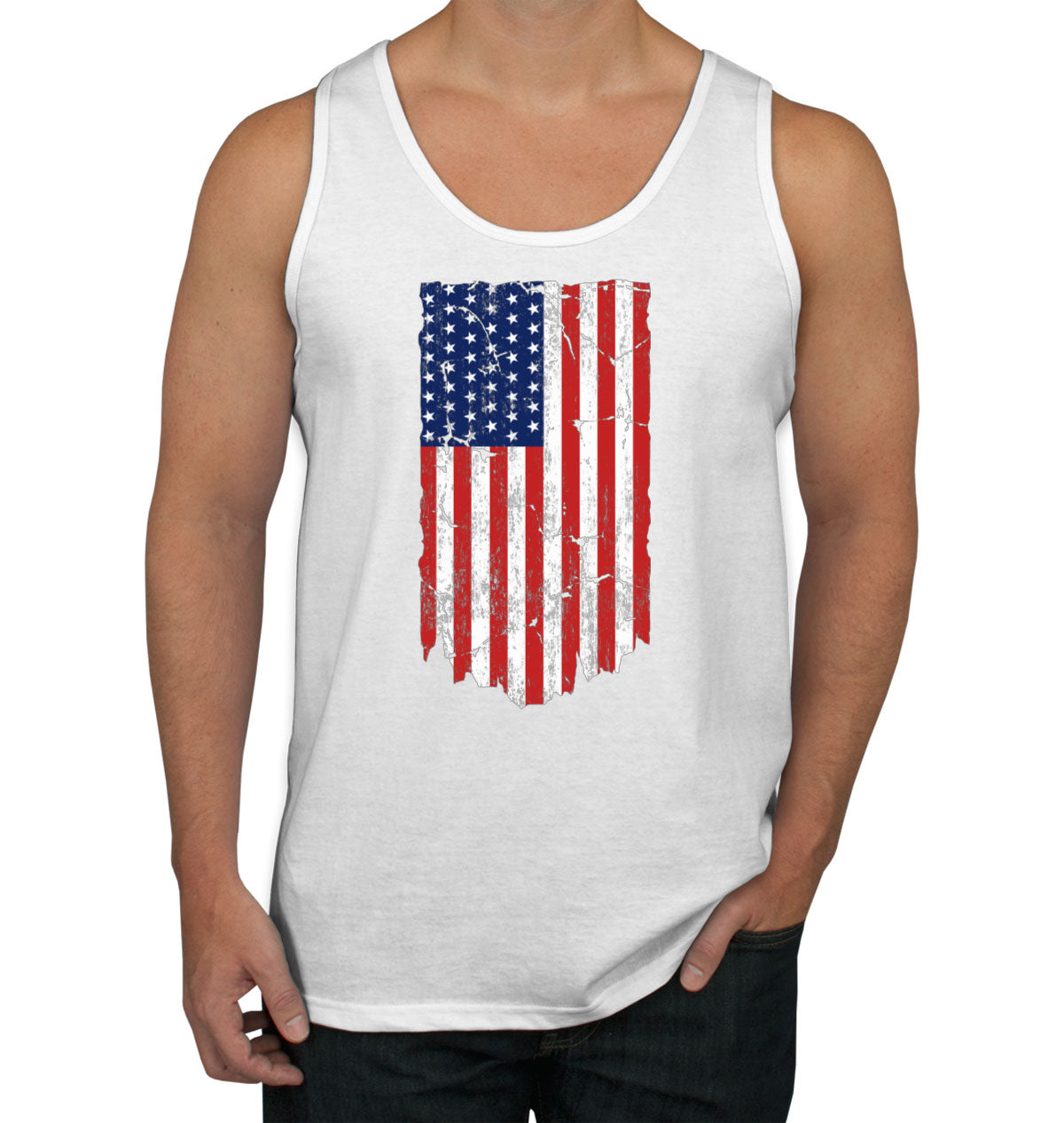 Distressed USA American Flag Men's Tank Top