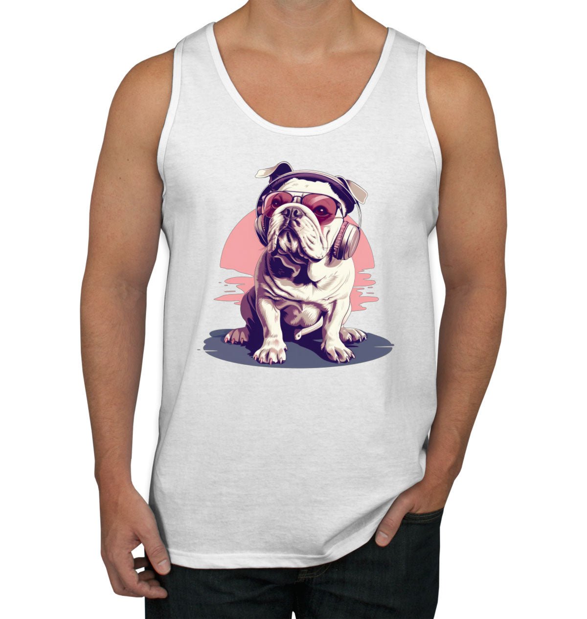 Vintage Bulldog With Headphone And Sunglasses Men's Tank Top