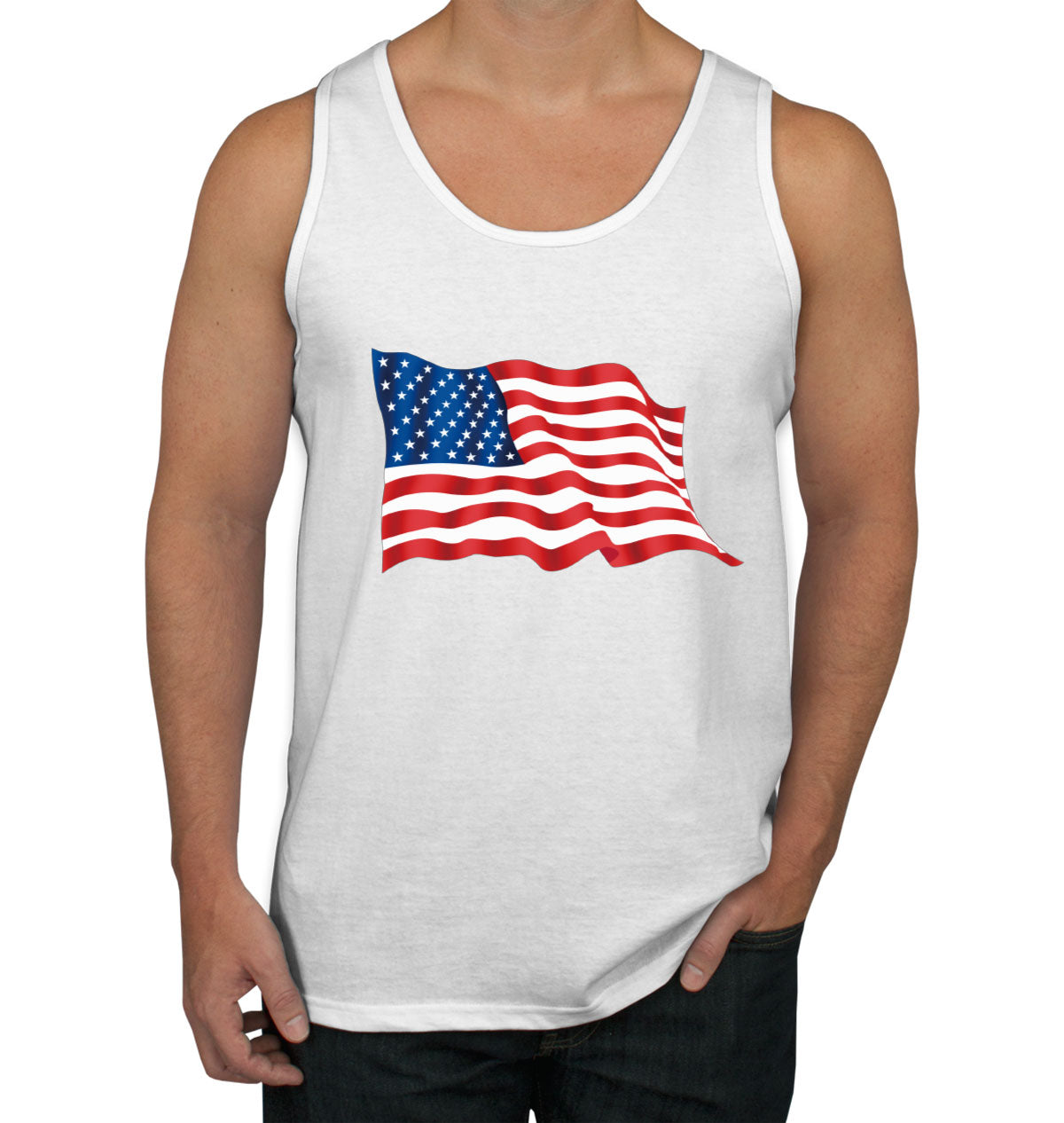 Waving American Flag Patriotic Men's Tank Top