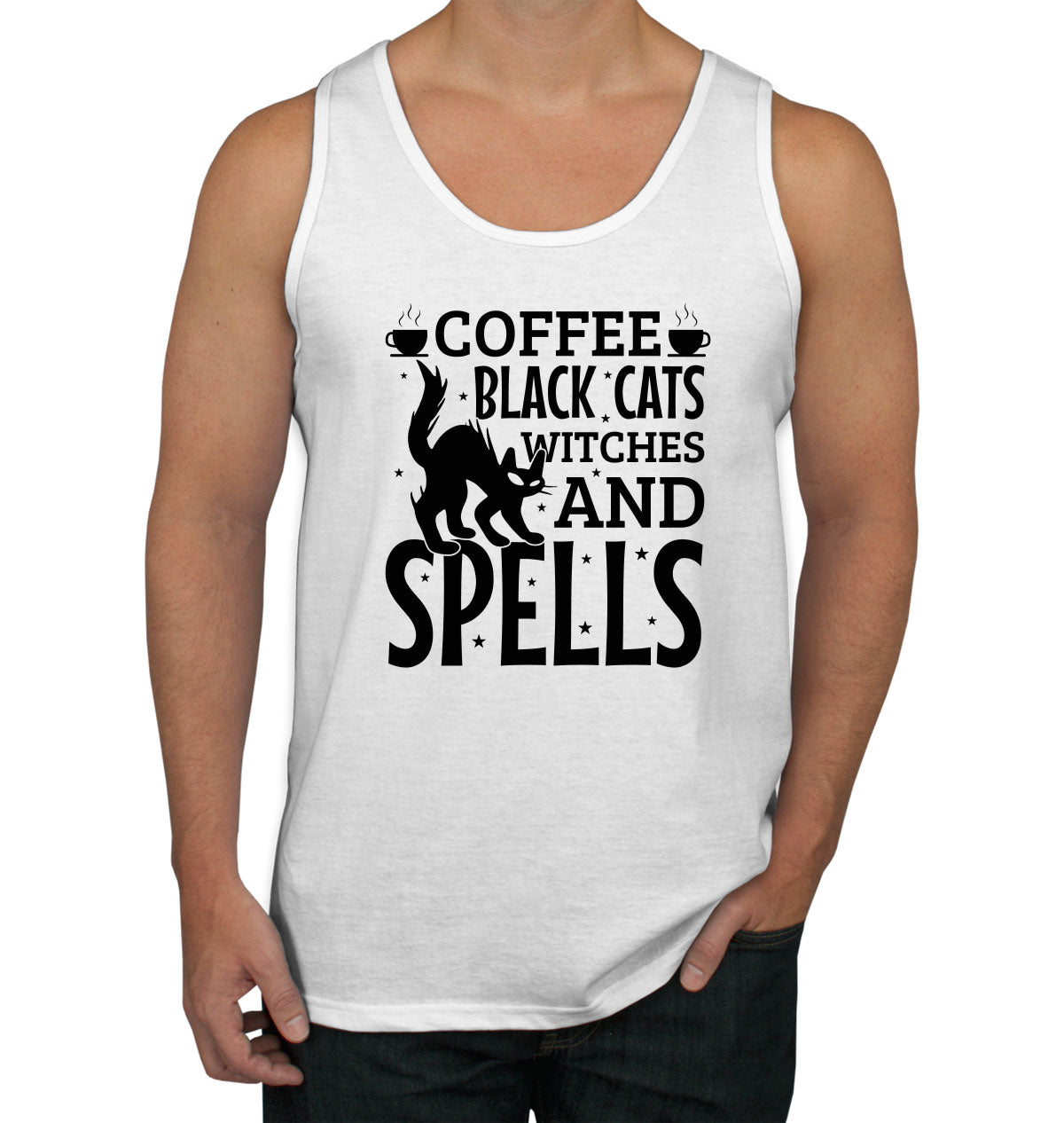 Coffee Black Cats Witches And Spells Halloween Men's Tank Top