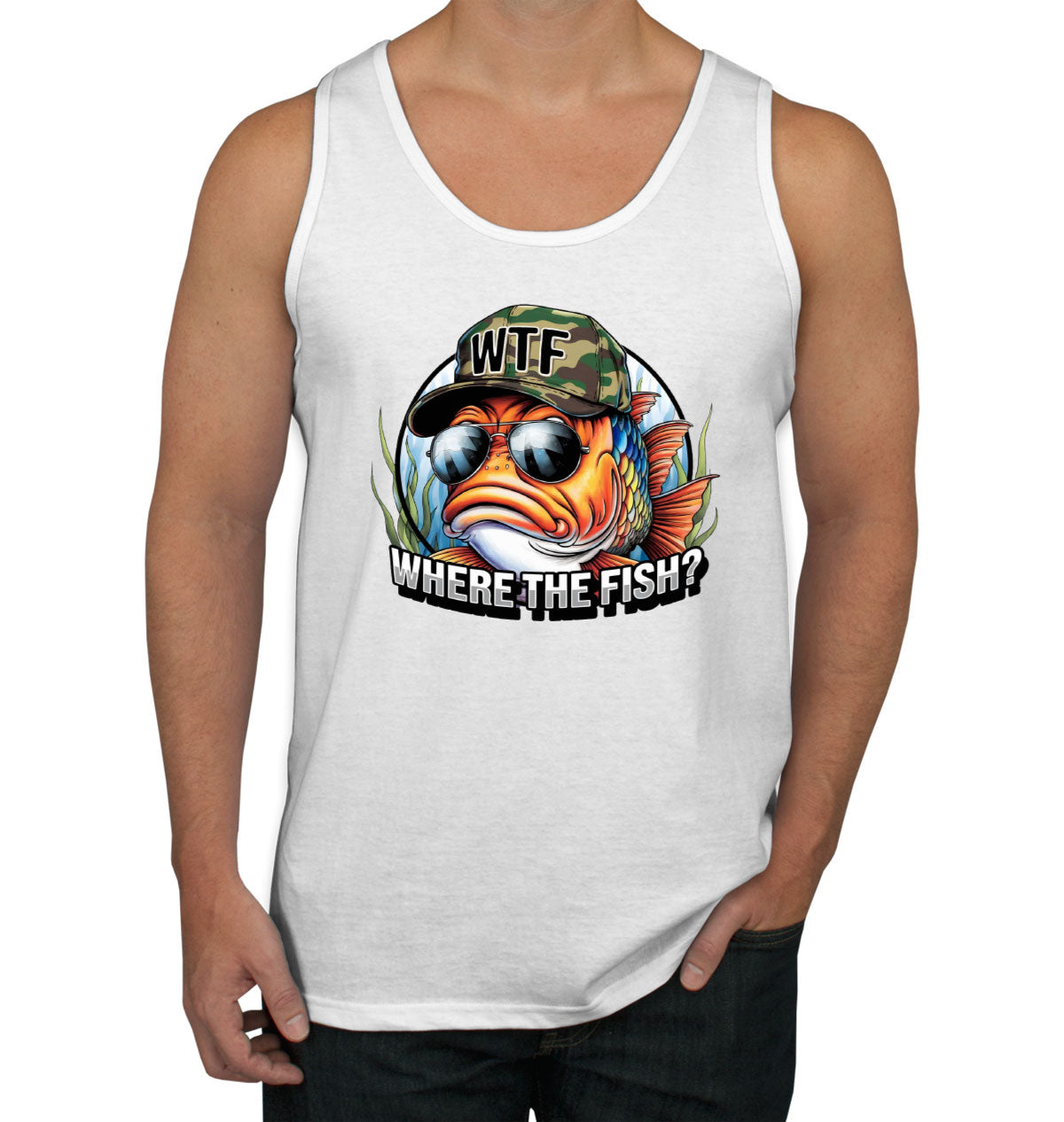 WTF Where The Fish Hunting Bass Fishing Men's Tank Top